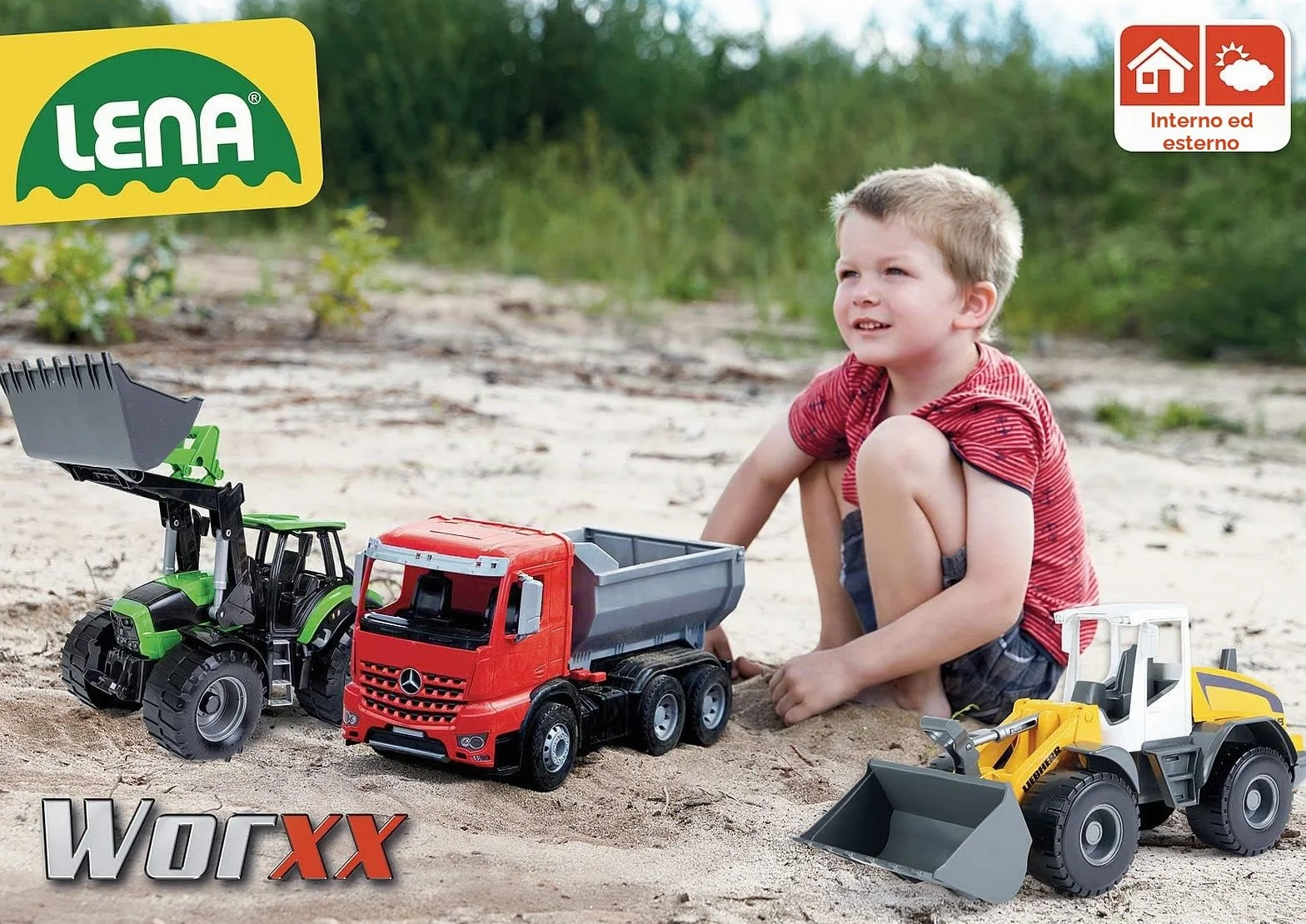 LENA - Worxx Mercedes Benz Arocs Ribaltabile Veicolo Giocattolo per 3+ Anni Bambini, Rosso/Grigio