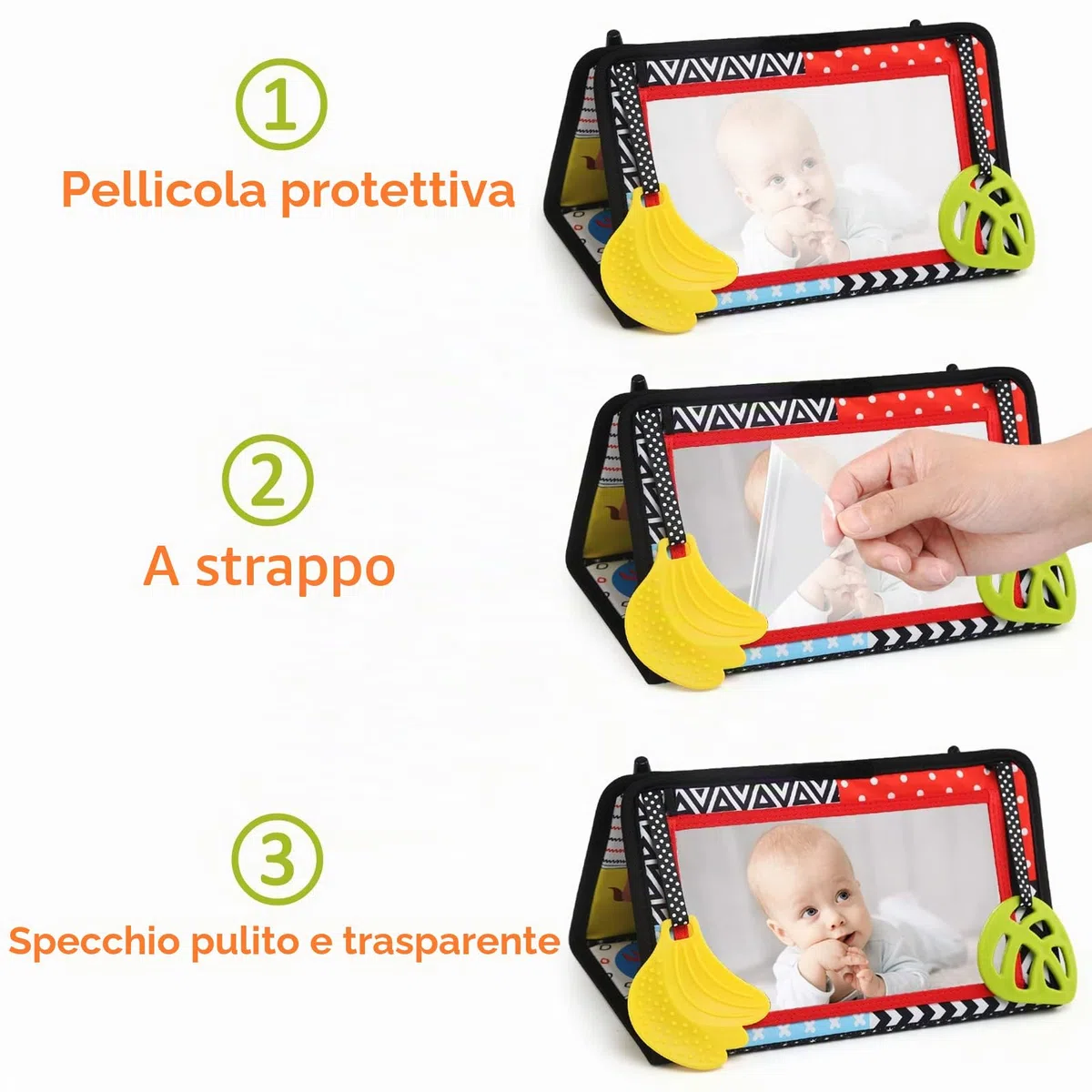 LEADSTAR Specchio Giochi Montessori Neonati 0 3 6 12 Mesi, con Libri Sensoriale Stoffa Bianco e Nero, Tummy Time per Bambini Giochi Massaggiagengive Giocattoli Educativi Interattivo Regali