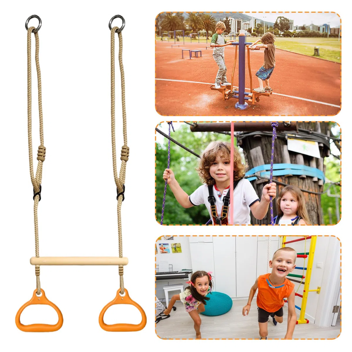 Trapeze Swing | 57.09 pollici di anelli di attrezzatura da palestra | Anelli appesi all'esercizio con cinturini | Gioco sensoriale stabile regolabile portatile per bambini adulti cortile da gioco este