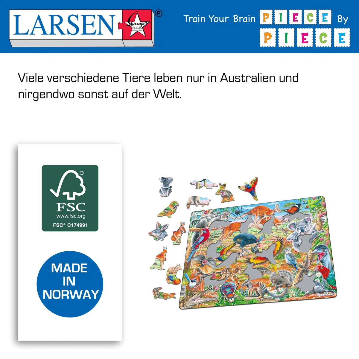 Larsen FH45 La fauna unica dell'Australia, Puzzle Incorniciato con 60 pezzi