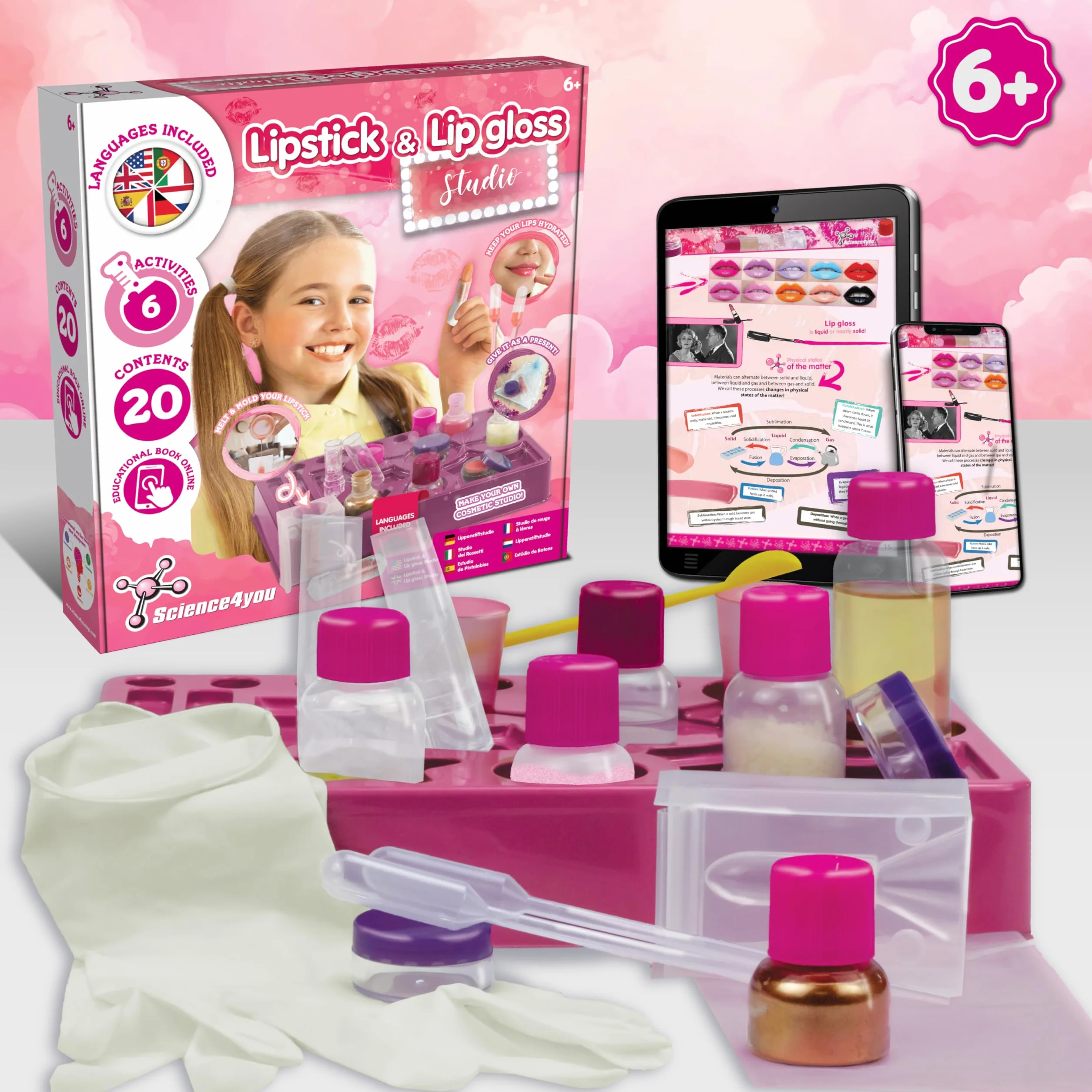 Science4you Kit per la Creazione di Rossetti e Lucidalabbra per Bambine – Crea i Tuoi Lucidalabbra, Rossetti - 7 Attività di Bellezza per Bambini Incluse, Regalo Originale per Bambina 8 9 10 11+