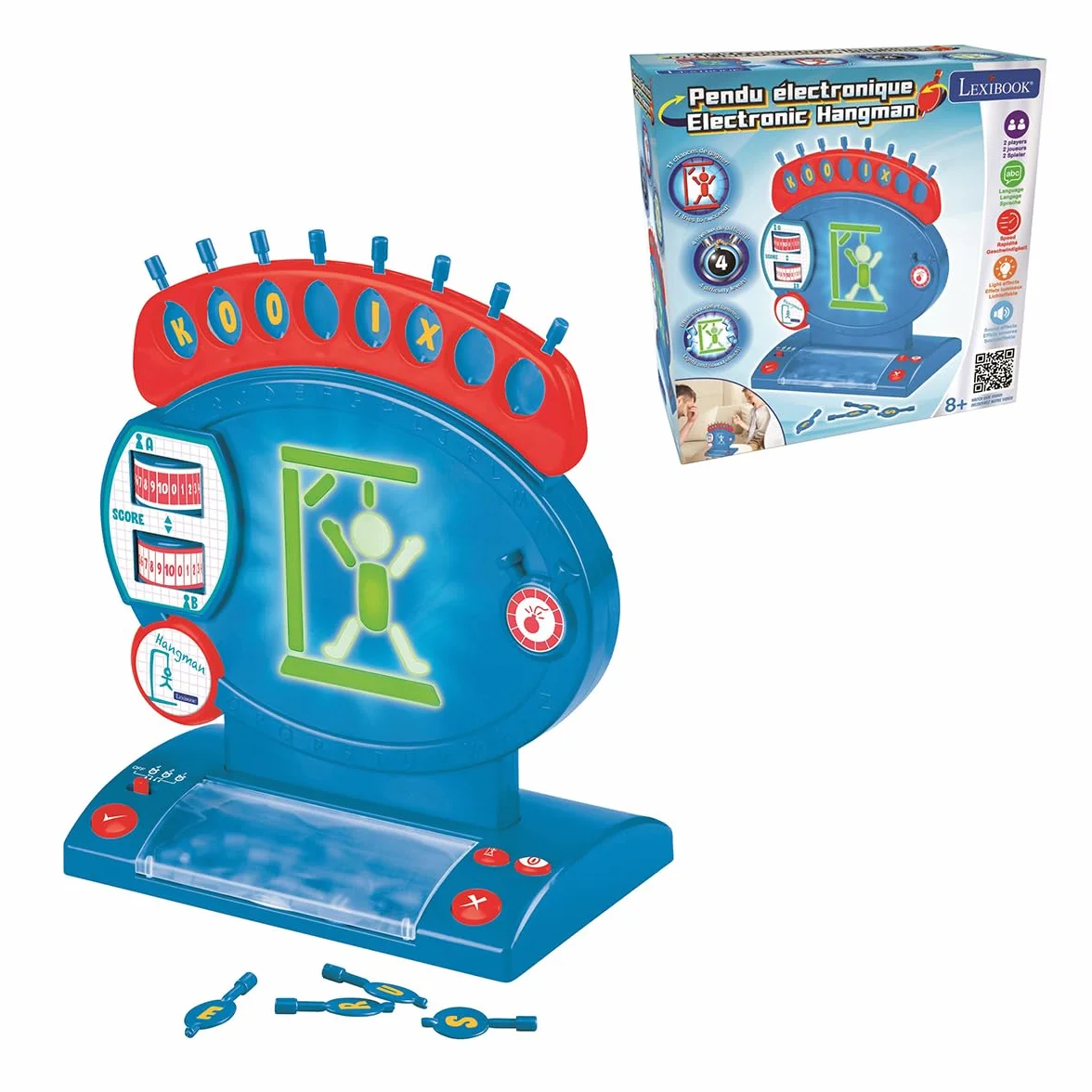 Lexibook L’impiccato elettronico, Gioco da Tavolo per Bambini e Famiglie, ortografia e vocabolario, JG800LXB