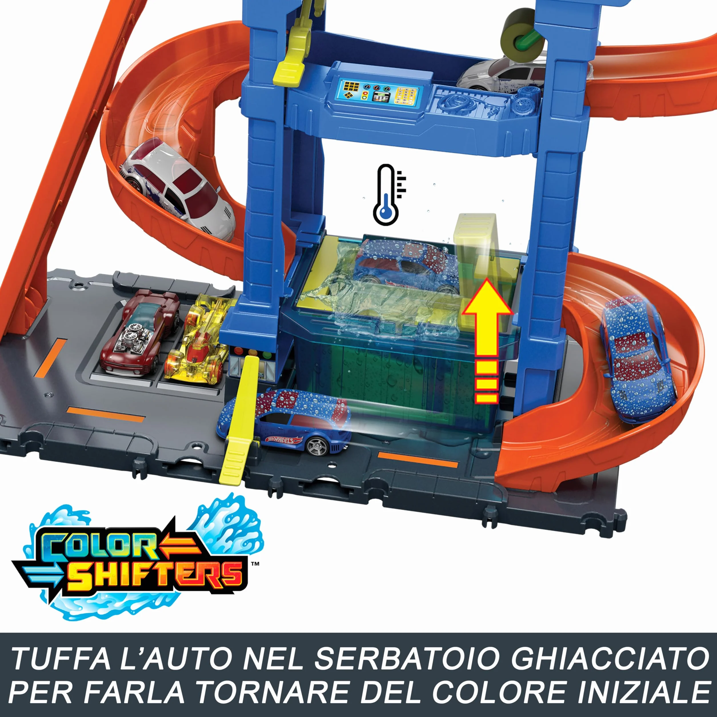 Hot Wheels 'Let's Race' Netflix - Autolavaggio con Tunnel, playset con pista e tunnel che spruzza acqua, include 1 veicolo in scala 1:64 cambia-colore in acqua calda e fredda, 3+ anni, HTN80