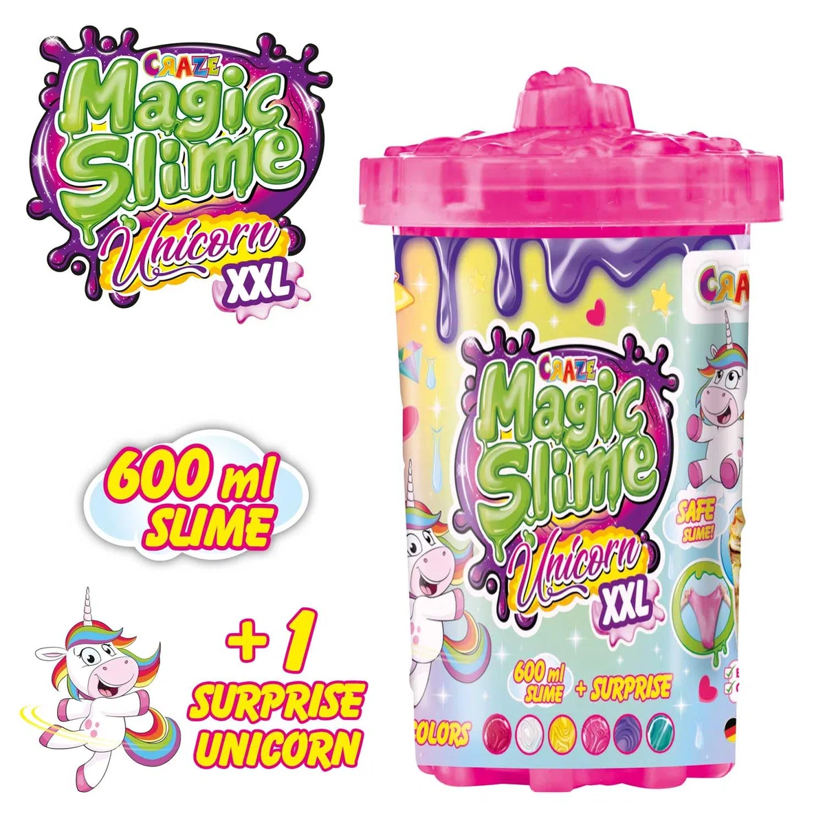 CRAZE MAGIC SLIME UNICORNO, slime per bambini XXL con figura di unicorno 600 ml glitter slime, giochi bambini 34392