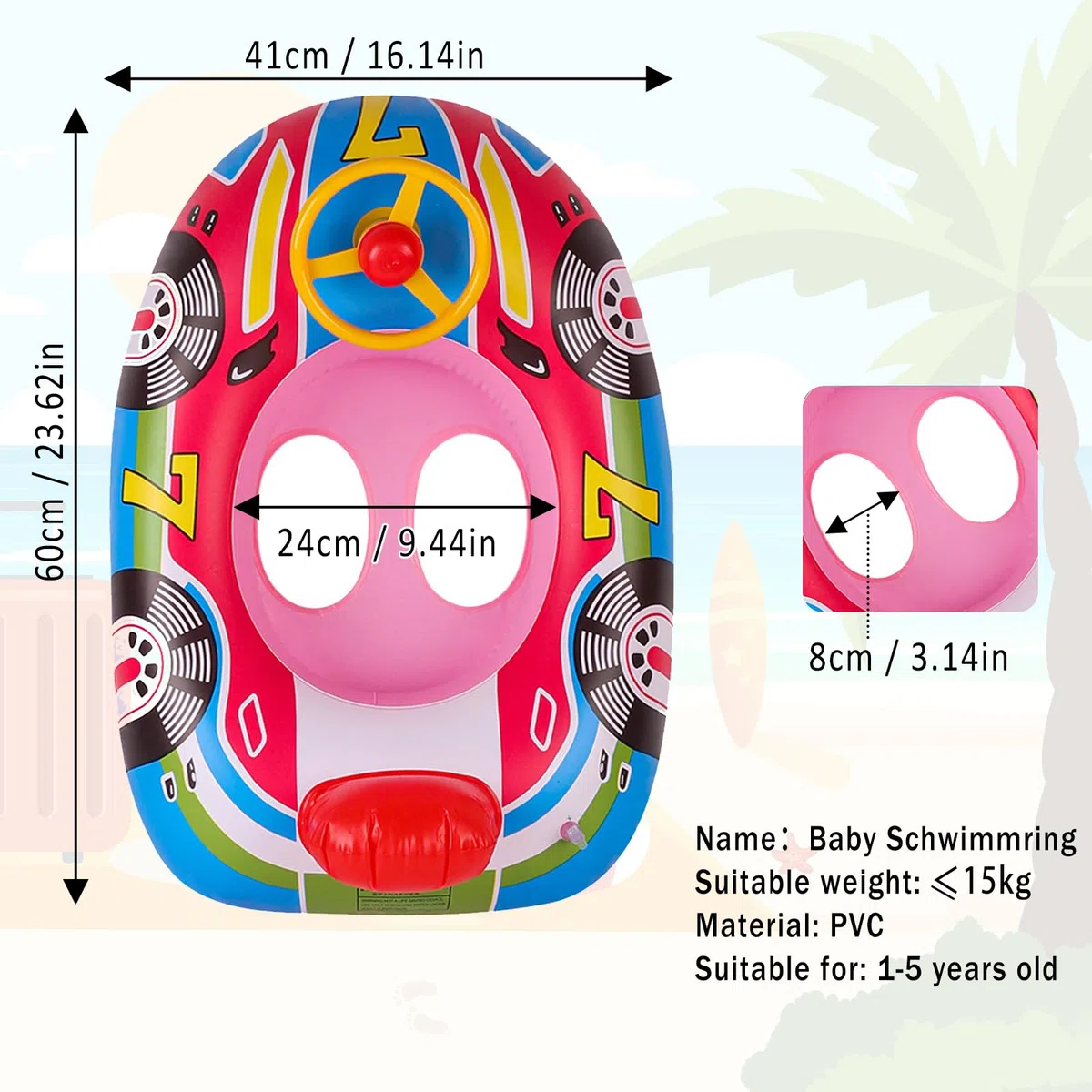 XIMEI Salvagente Neonato Bambini con Parasole, Ciambella Neonato, Salvagente Gonfiabile per Bambini, Gonfiabili con Sedile, Piscinetta Gonfiabile Bambini Volante con Clacson 12 a 48 Mesi (C)