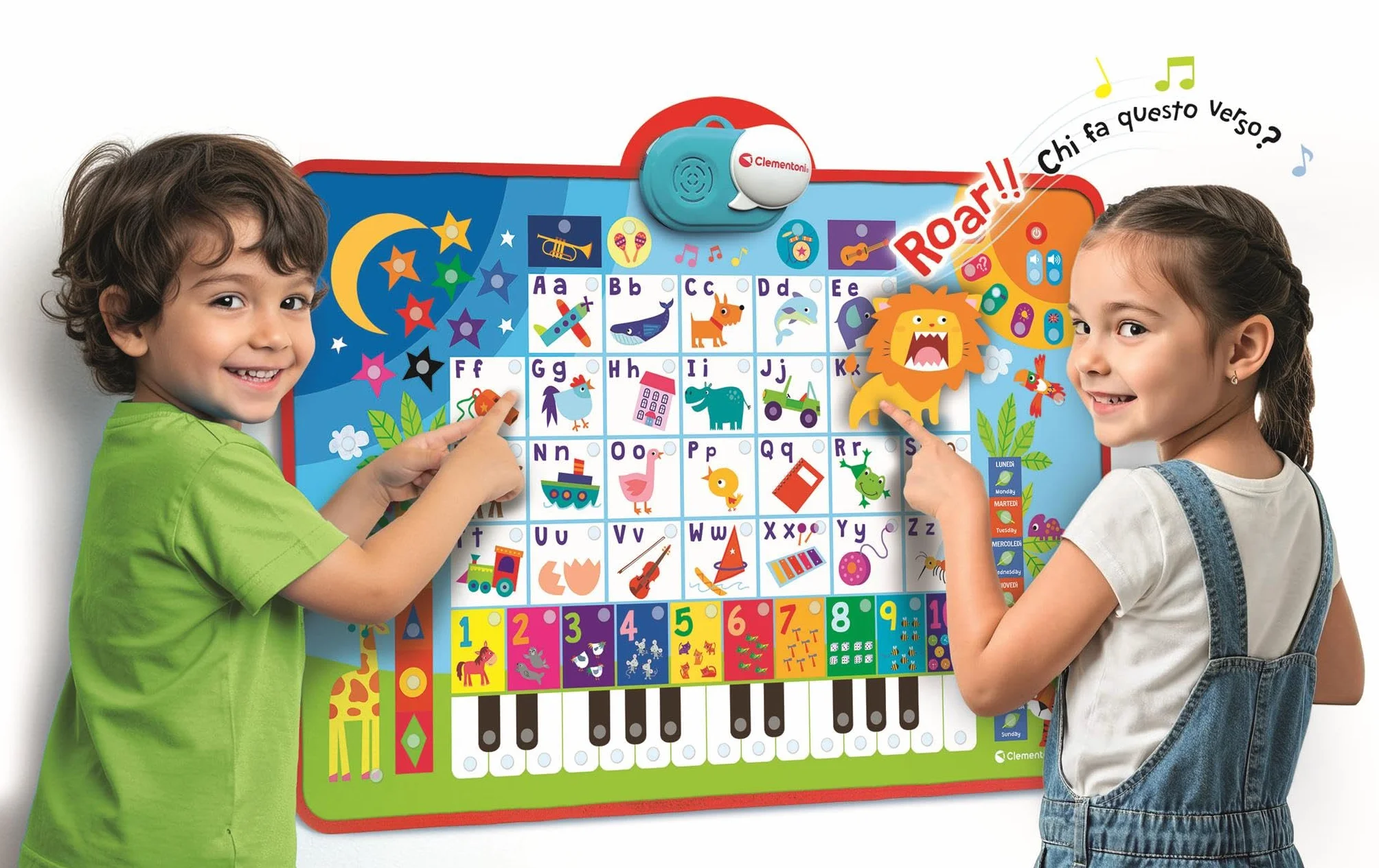 Clementoni - Sapientino Alfabeto Parlante, Poster Elettronico Educativo Bilingue Italiano Inglese per Bambini 3-5 Anni, 26 Lettere e Numeri Interattivi, Parole Musica e Quiz, 16665