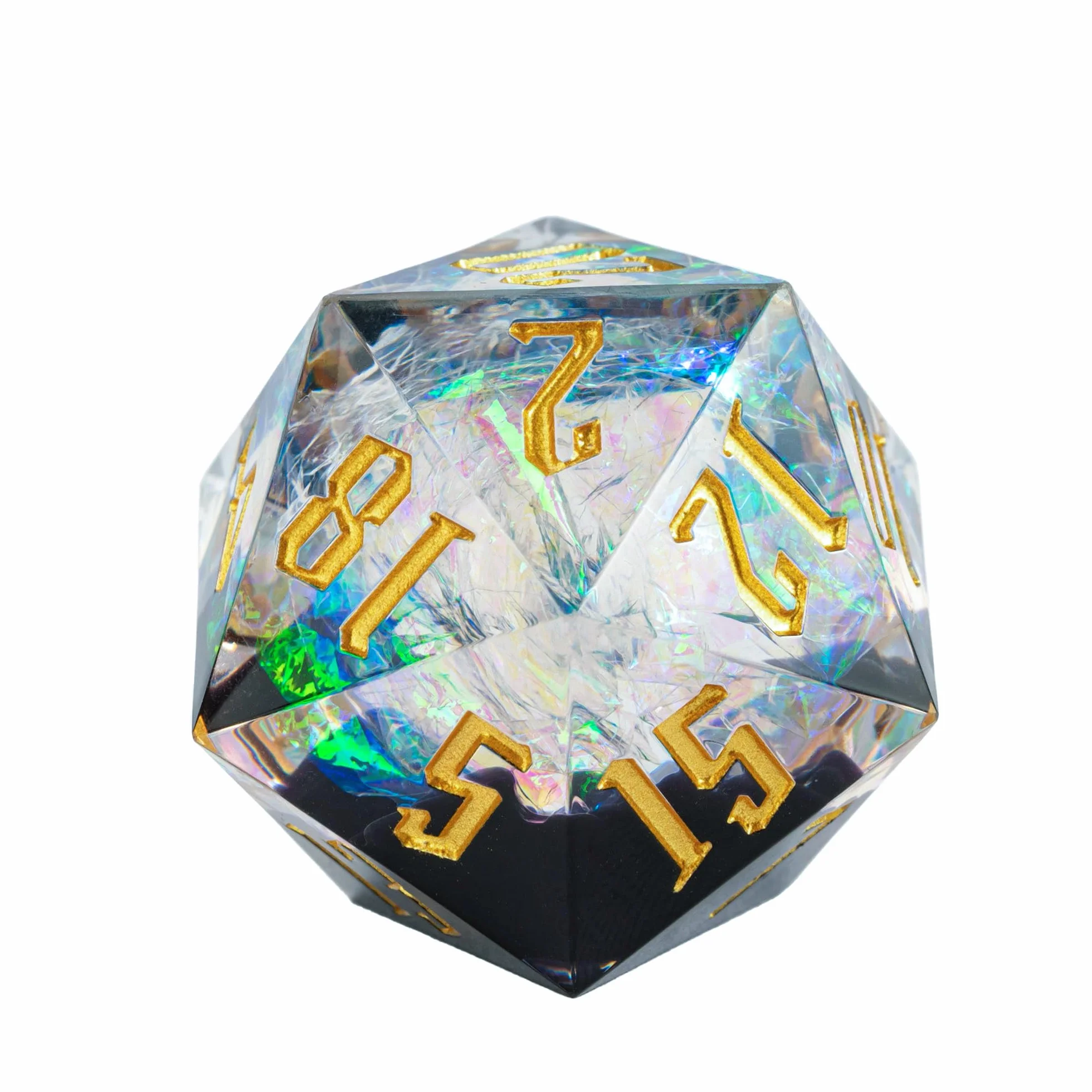 Cusdie Dadi D20 DND da 33 mm, con bordi affilati e inclusioni in lamina glitterata, dadi singoli da 20 lati, per giochi di ruolo come regalo per giochi di ruolo come dungeons e draghi (nero