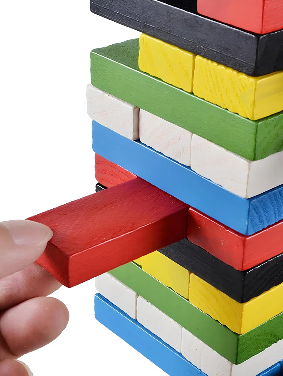 Generico Gioco Torre in Legno Colorata Torre Equilibrio Legno 54 Pezzi con Dado Torre Oscillante Giochi Di Società Mattoncini Impilabili Gioco da Tavolo Classico Educativo Costruzioni