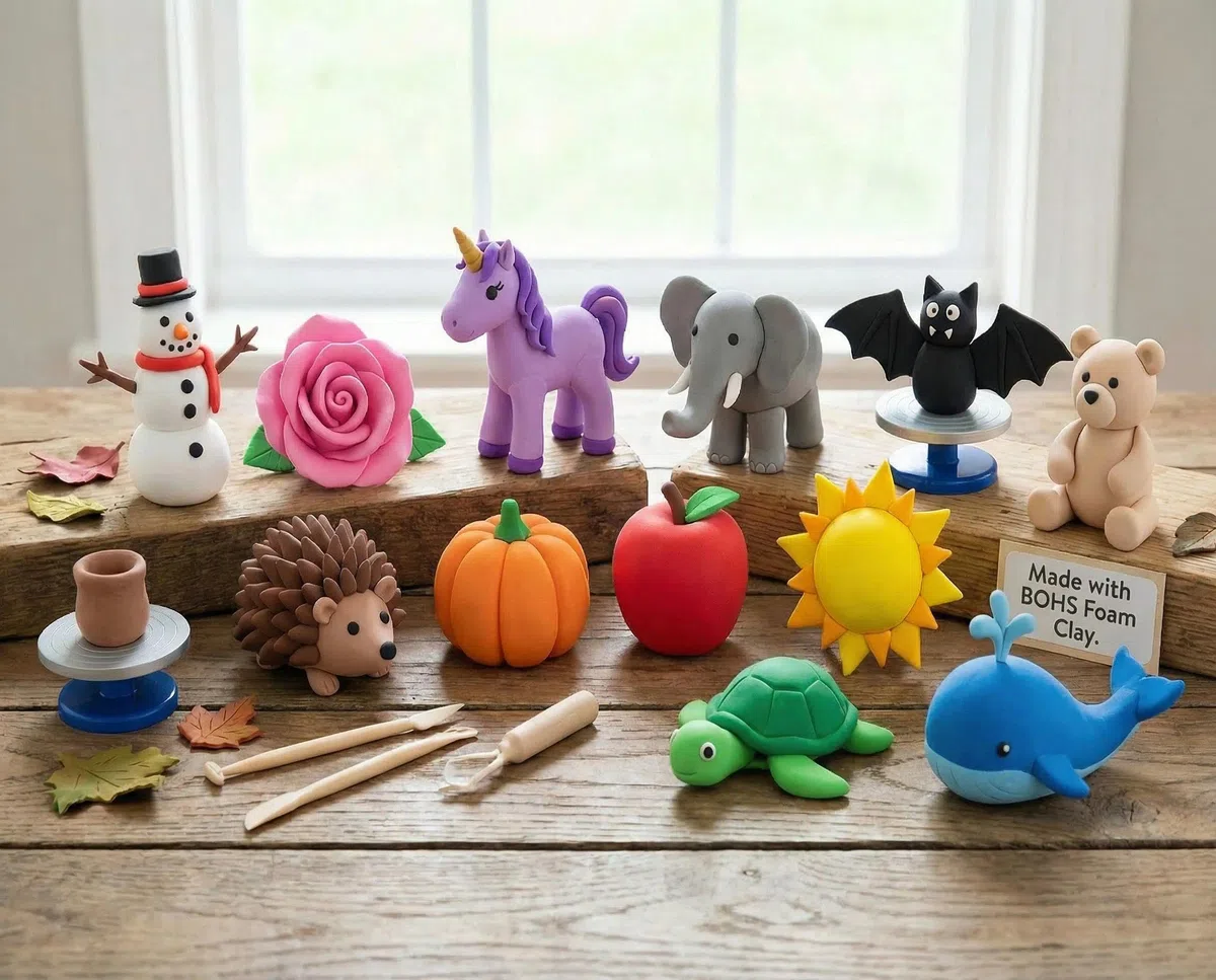 BOHS Argilla da Modellare e Melma Squishy - Set di 5 Pezzi, Colori Primari, Asciugatura All'aria - Perfetto per Progetti Artistici e Artigianali Scolastici, 500g