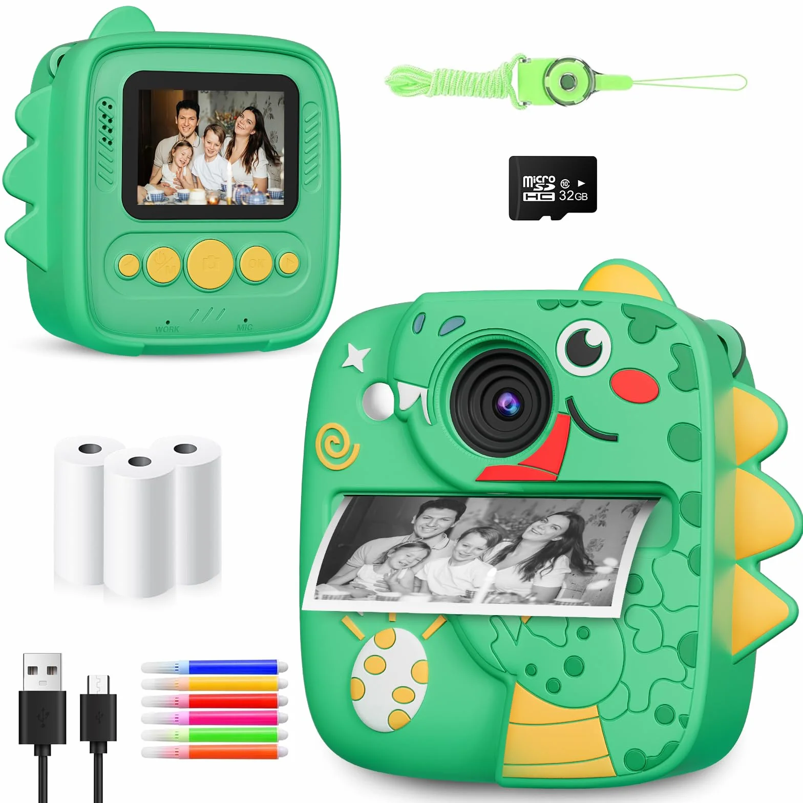 CHRERNA Macchina Fotografica Bambini Istantanea, Fotocamera Istantanea per Bambini con Carta da Stampa e Carta 32GB, Regalo per Bambini per Ragazze Ragazzi da 3-12