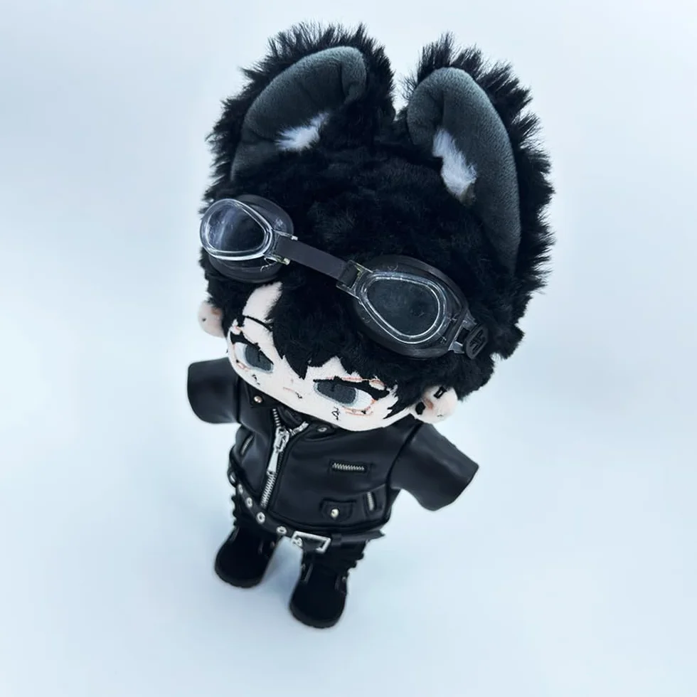 niannyyhouse Vestiti per bambole di peluche, 20 cm, cappotto in pelle, jeans, occhiali, gilet, scarpe, giacca, vestito per bambole (rosso, 20 cm)