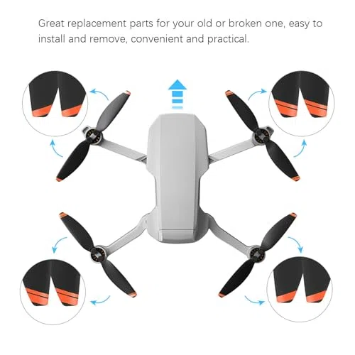 Oumefar Propeller für DJI Mini 2, Ersatzpropeller Set mit 4 Propellern und Schrauben, Leise Flug Performance, Robuste PC Konstruktion, Orange Bord, Zubehör für Drohnen