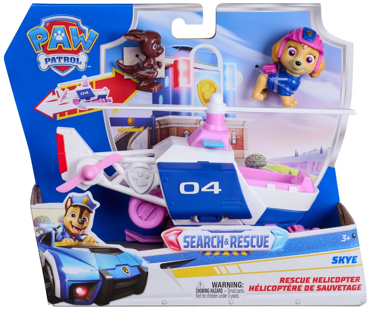Paw Patrol: Search & Rescue, Elicottero di Salvataggio di Skye con 2 Personaggi, Elicottero Giocattolo a Retrocarica, Giocattoli per Bambini e Bambine, 3+ Anni