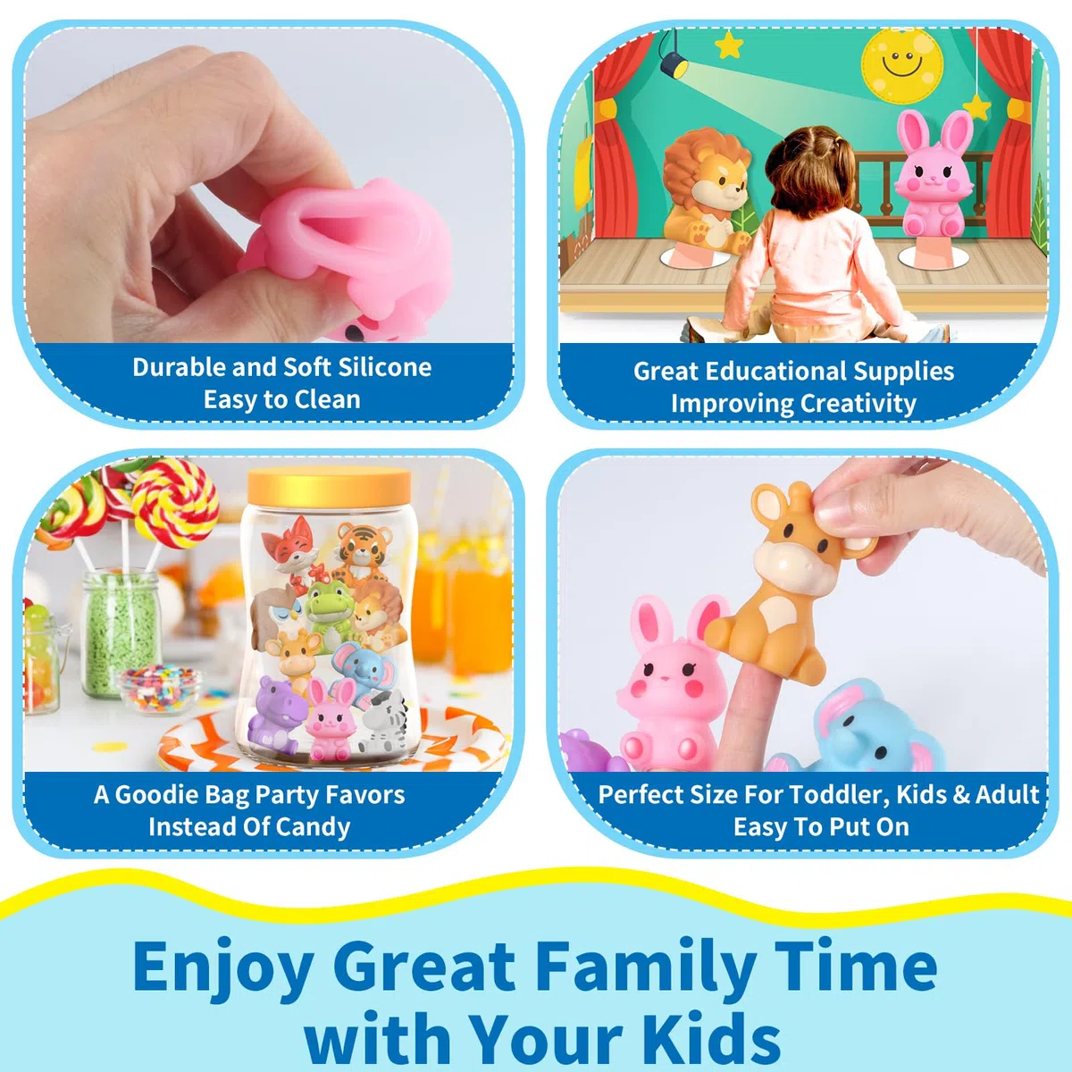 Oriate Safari Animali Bambole da dita per bambini, Story Time Baby Animali Bambole con piattaforma di gioco per giochi di ruolo, Mold Free Dita Bambole Baby Pasqua giocattolo da bagno con sacchetto di