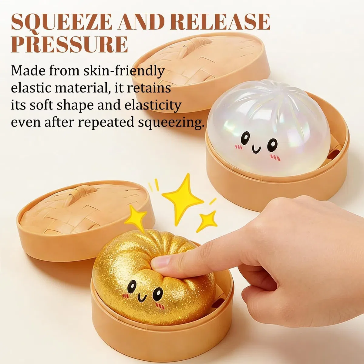 Dumpling Squishy Giocattolo Baozi Glitterato, Giocattolo Schiacciabile Deformabile, Pallina Antistress Adulti, Fidget Toy, Regalo Compleanno Bambini, Rilassamento Ufficio (Bianco.)