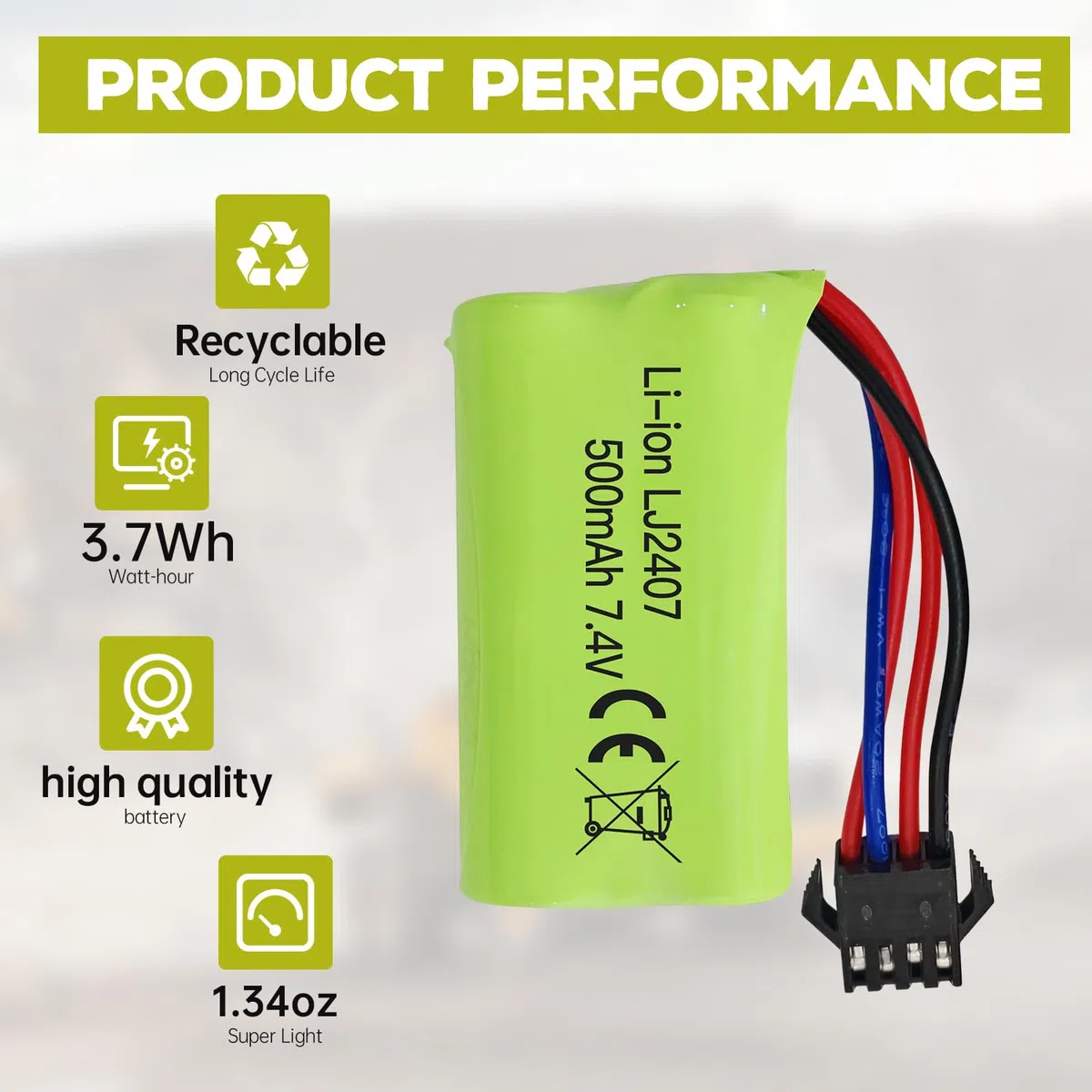 7.4V 500mAh SM-4P Plug Batteria Ricaricabile con Cavo di Ricarica USB per EC16 DE85 RC Toy Car Modello Buggy Batteria M416 Gel Blaster Elettrico Batteria di Ricambio