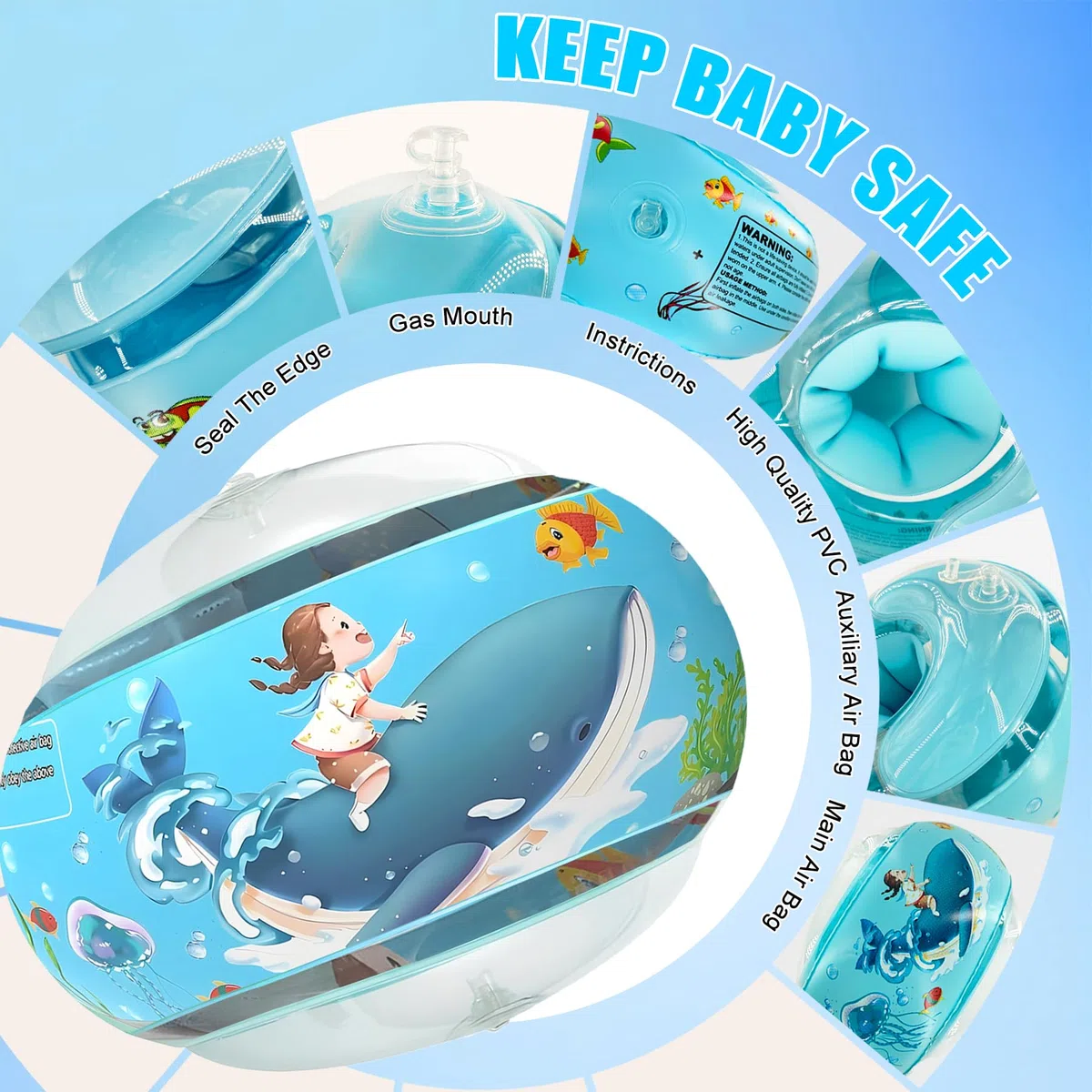 Braccioli di Sicurezza Gonfiabili per Nuoto Bambini 1 a 6 Anni - Triplo Airbag per una Maggiore Galleggiabilità, con Nucleo in Schiuma Sicura, per Bambini 6-18 kg, per Piscina, Attività Estive
