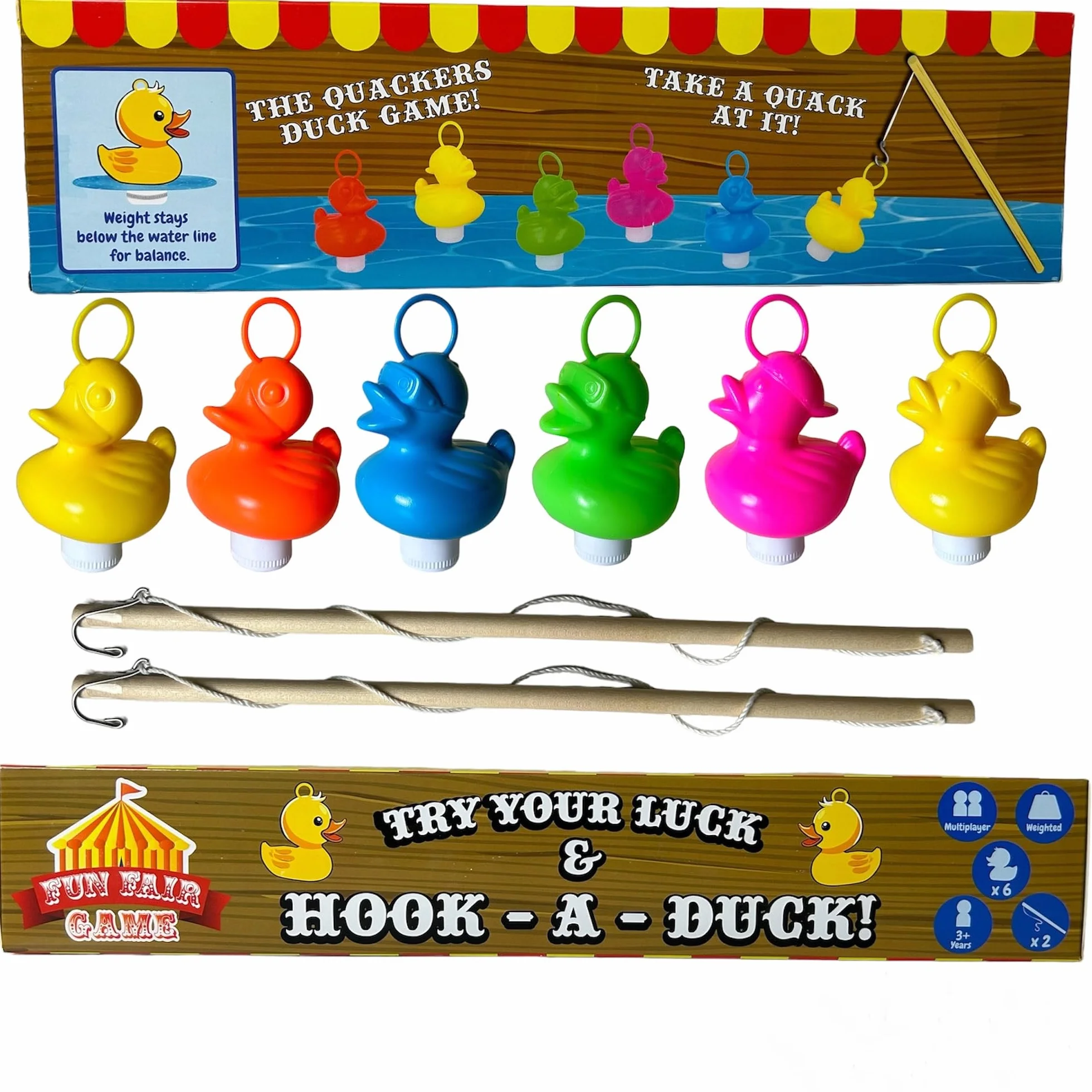 Set da pesca per anatra con 6 anatre multicolore in plastica, gancio e peso, 2 canne con ami, giocattolo da bagno e piscina