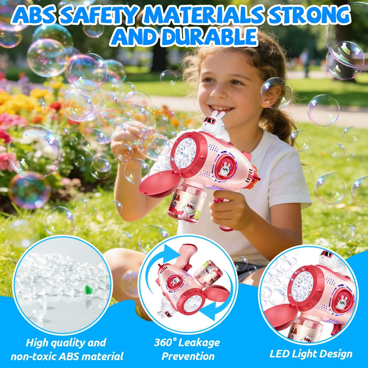 Pistola Bolle di Sapone, Macchina per Bolle Automatica per Bambini, 10000+ Bolle al Minuto, Giocattolo Pistola per Bolle Ricaricabile per Matrimonio, Compleanno, Festa, Pasqua (Rose)