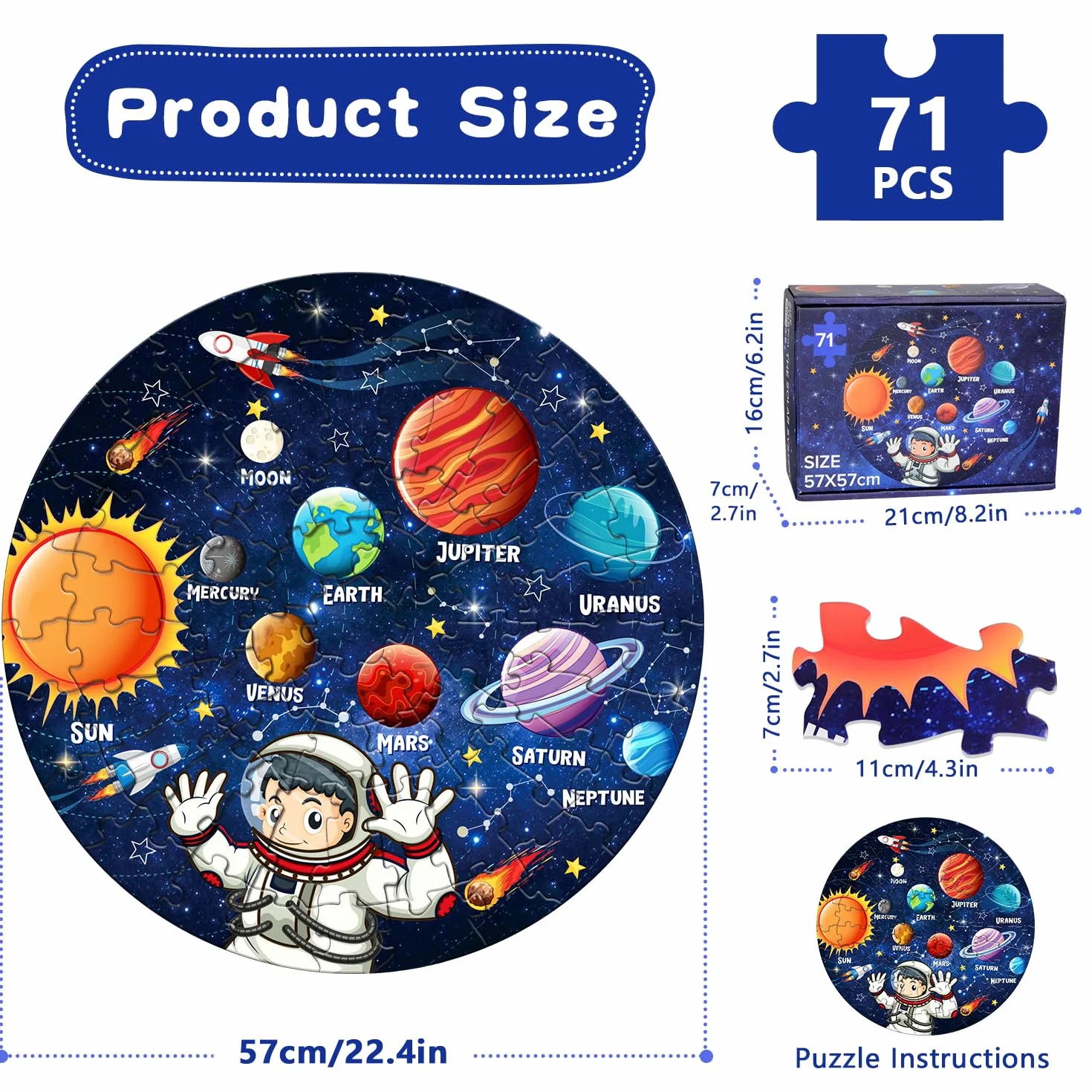 Puzzle Bambino Sistema Solare da Pavimento 71 Pezzi per 5 6 7 8 Anni, Gioco Regalo per Ragazzi