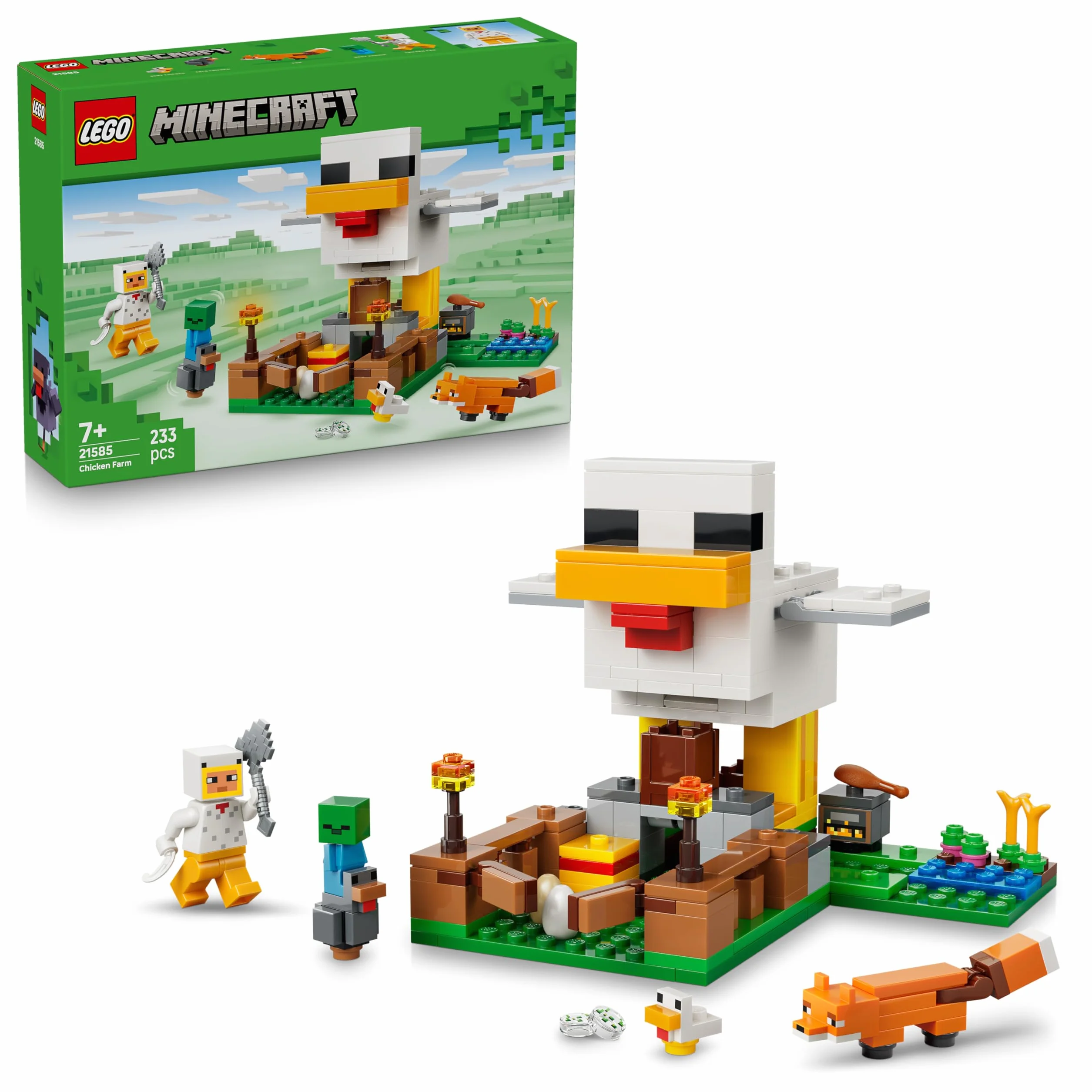 LEGO Minecraft Fattoria di Galline - Giocattolo da Costruire con Minifigure di un Fan della Gallina, Mob di un Baby Zombie e di una Volpe - Regalo per Gamer, Bambini e Bambine da 7 Anni in su - 21585