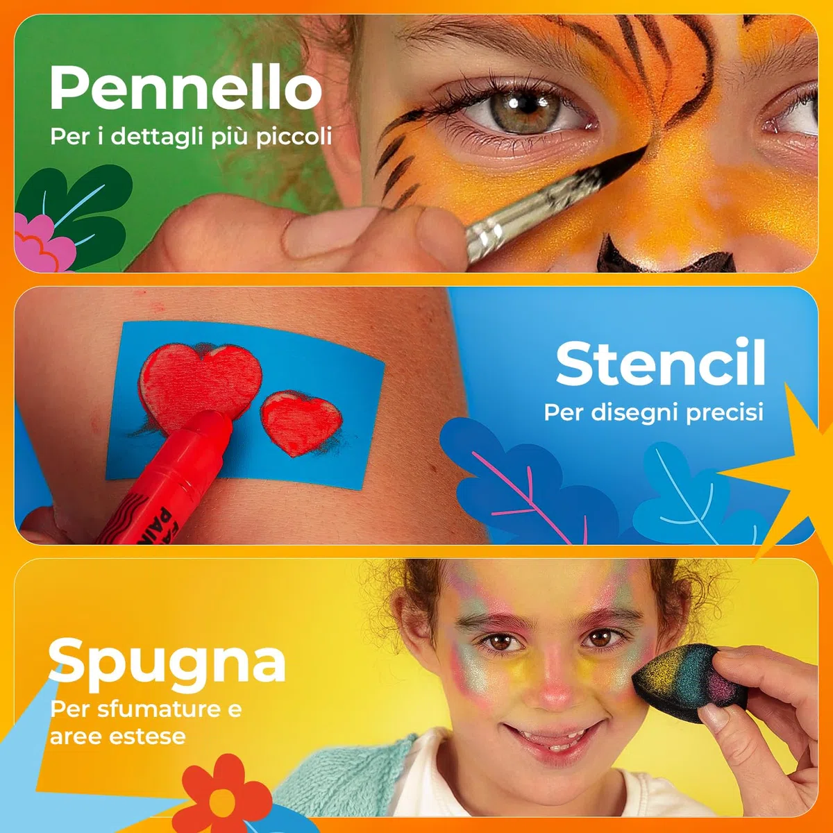 Kit di matite trucco Colozoo 20 colori per bambini | Pittura viso con pennelli e stencil | Trucco bambini, pittura pancione, trucco carnevale, matite trucco viso, make-up bimbi sicuro