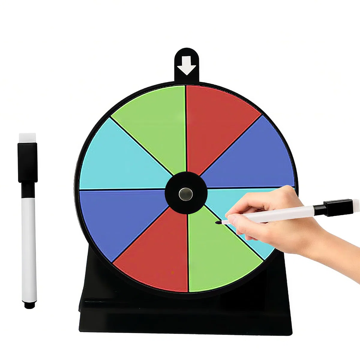 Ruota della fortuna da ruotare, 15 cm, con pennarello e gomma per cancellare con supporto per carnevale, promozione, giochi da tavolo