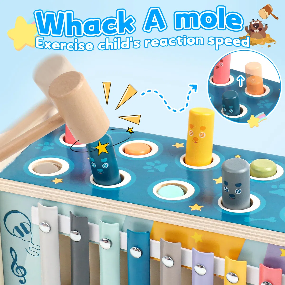 Fajiabao Giochi Legno Bambini 1 Anno con Xilofono/Acchiappa La Talpa Giochi Montessori 1 Anno Gioco Bambino Bimba 1 2 Anno Labirinto Digitale Regalo Natale Bambini 1 Anno