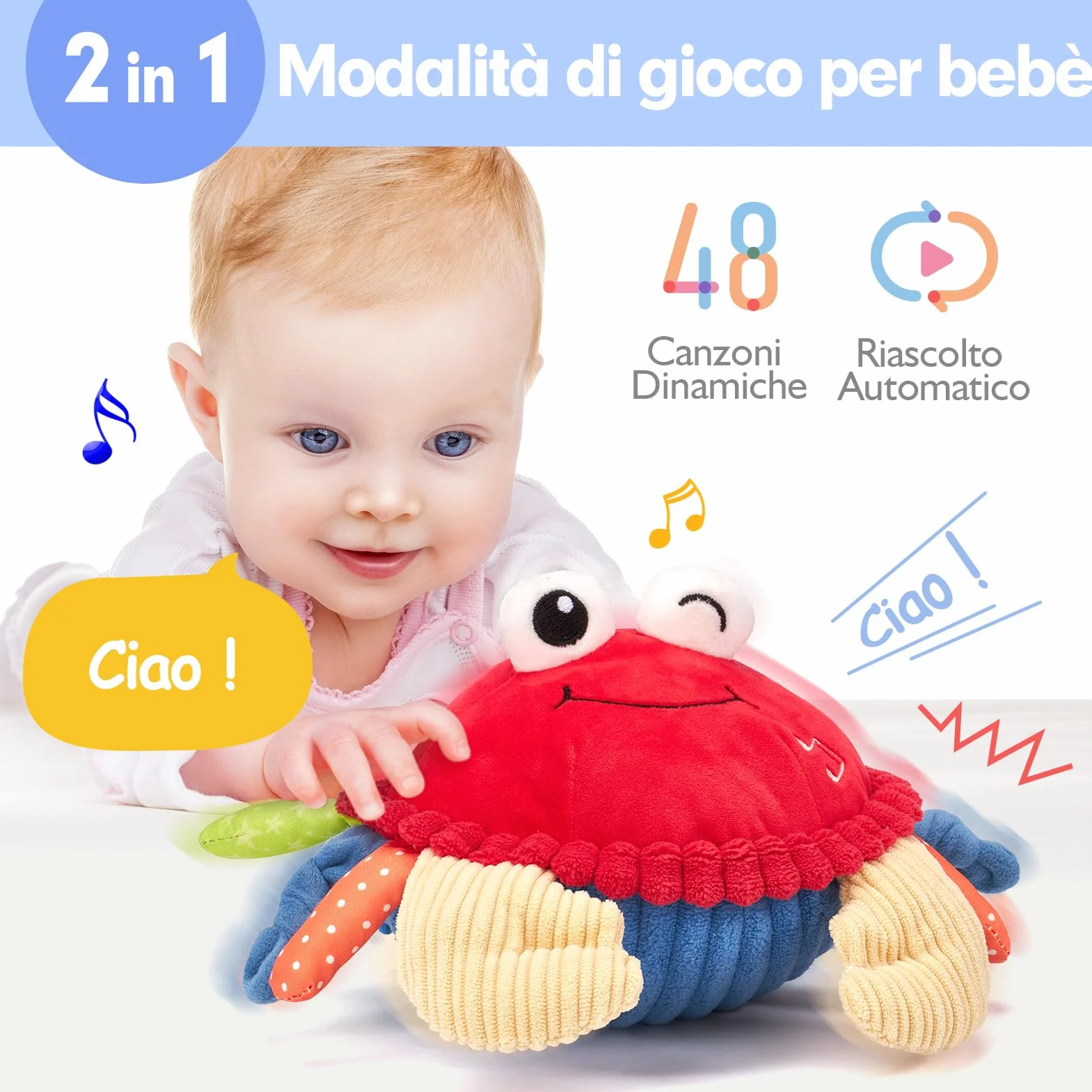 hahaland Giochi Neonato 6 Mesi Granchio Interattivo - Peluche Musicale Giocattolo Gattonare Giochi Bambini 1 Anno - Regalo Neonato per 6 9 12 Mesi