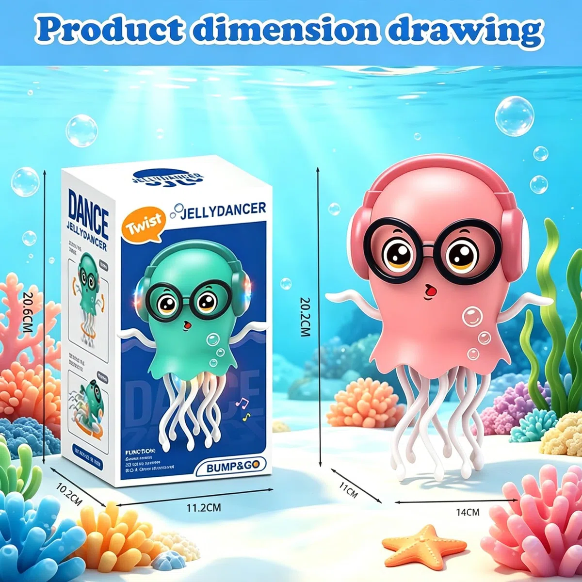 HUIZHOU Polpo Danzante Interattivo 3D con Musica e Luci LED Colorate, Movimento Intelligente, Giocattolo Educativo per Bambini 3+ Anni, Natale e Compleanno (Rosso)