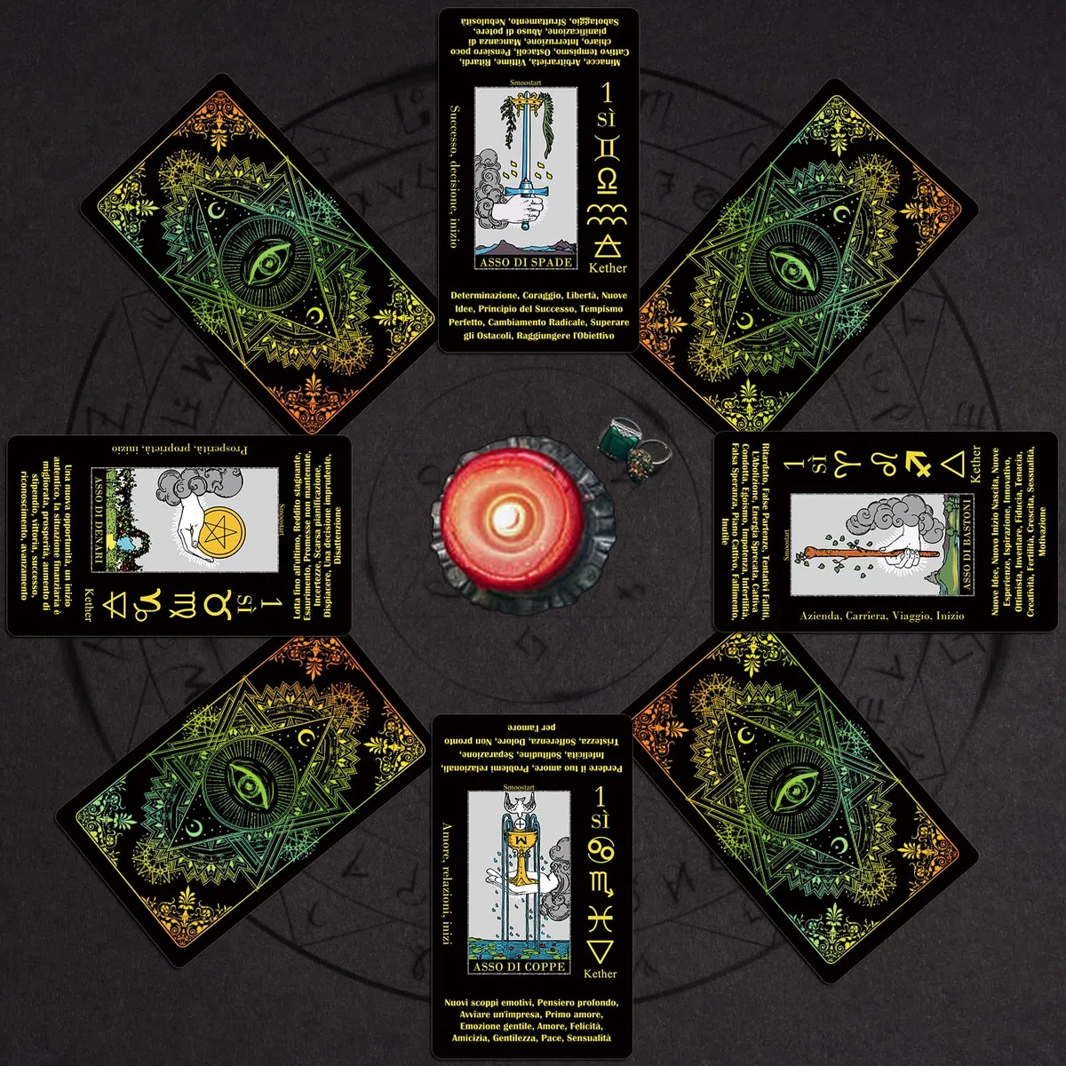 Smoostart Tarocchi Carte Italiano Per Principianti Con Significato, Tarocchi Con Guida Per Principianti, Parole Chiave, Elemento, Pianeta, Zodiaco, Chakra, Sì O No, Tono Musicale, Numerologia