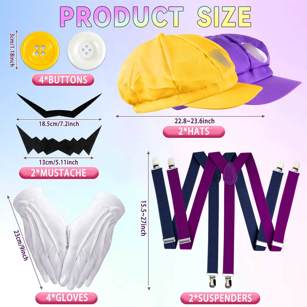 Orgoue Super Brothers Costume Accessori, Super Bros Cappello Baffi Guanti Bottoni Bretelle Set per Adulti Bambini Donne Cosplay
