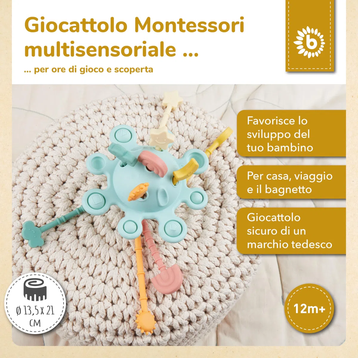 Bieco Silicone Activity Planet Eucalyptus | Montessori Giocattoli per bambini 1 anno | UFO Giocattoli motorio