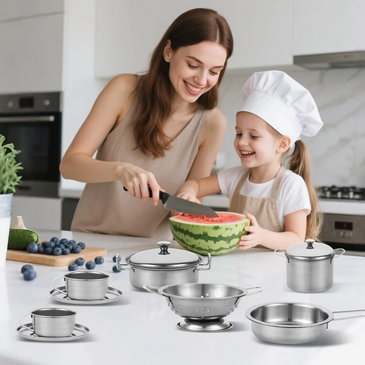 17 Pezzi Accessori da Cucina Per Bambini, Cucina Giocattolo , Set da Cucina per Bambini in Acciaio Inox – Accessori da Cucina Giocattolo per Ragazzi e Ragazze