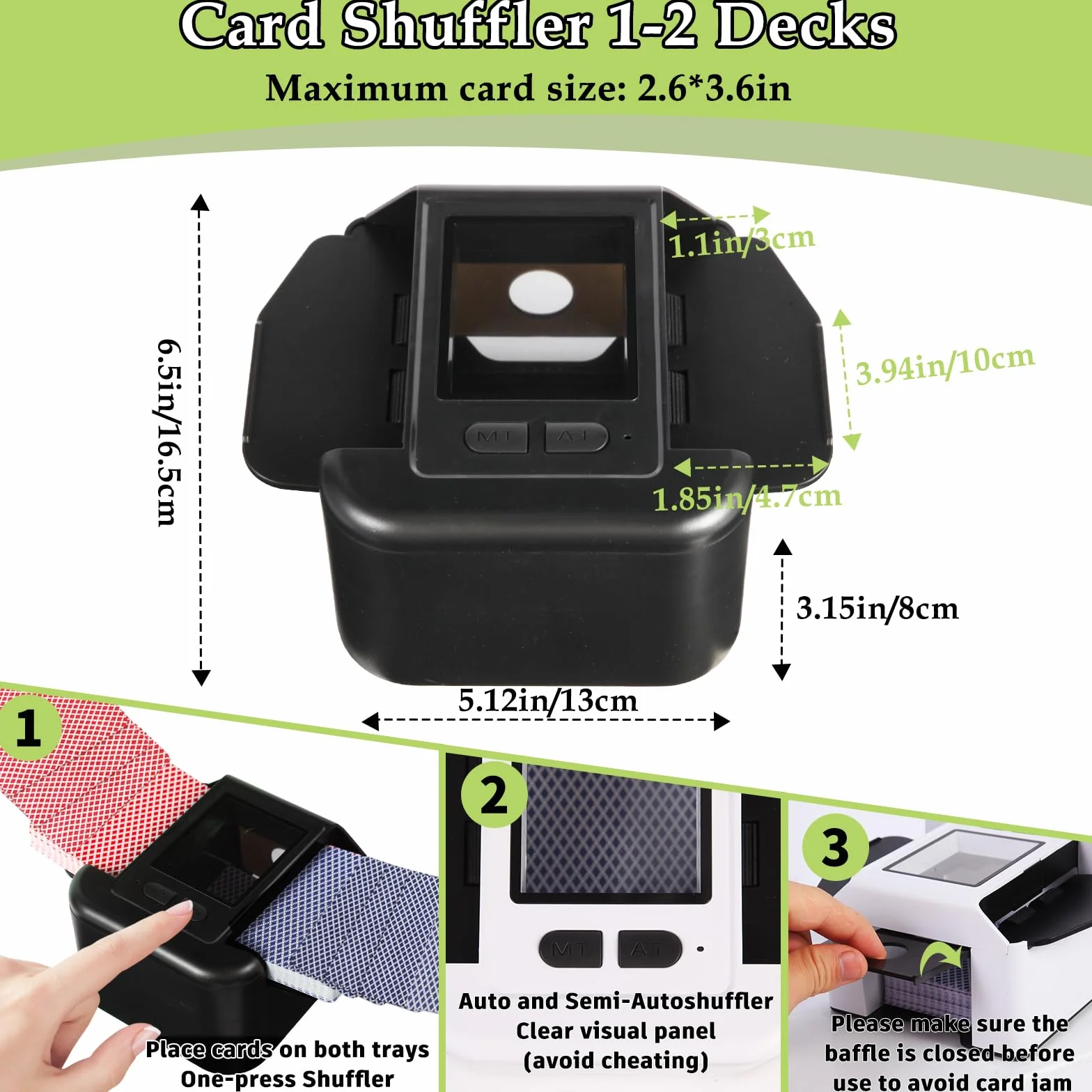 Shuffler automatico per carte da 1-2 deck, 2000 mAH ricaricabile e portatile USB di ricarica Shuffler One-Press AUTO e modalità manuale per mischiare carte per poker UNO Blackjack Skip-Bo