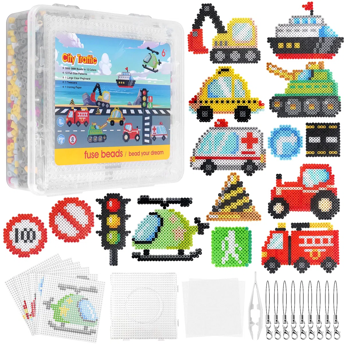 Homgaty 5000PZ Perline da Stirare 5 mm, Set Completo con Accessori, Kit Creativo Fai da Te con Tanti Modelli, Idea Regalo per Bambini e Adulti (Trasporto meccanico)