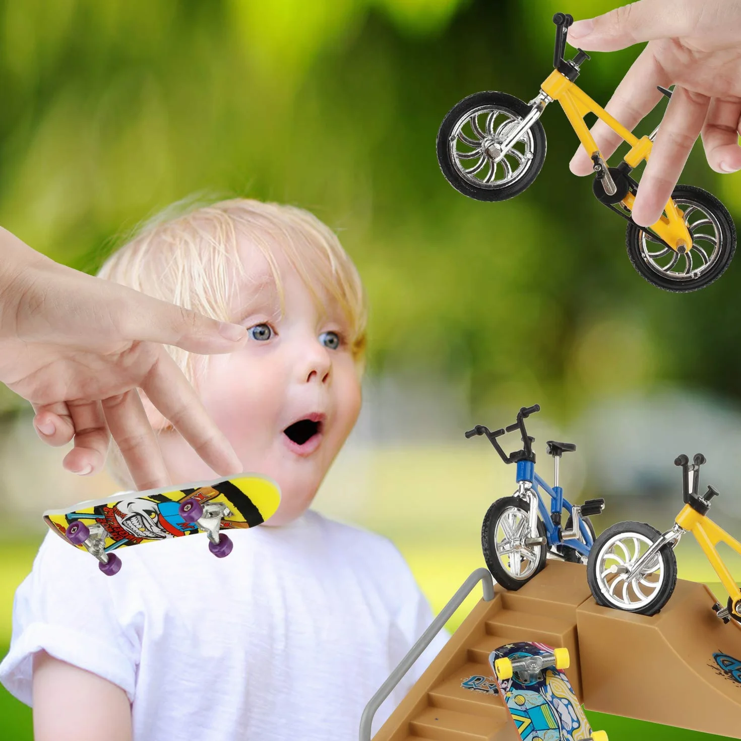 Skate Park Kit Finger Toys Rampa Parti per Skateboard Tastiera Rampa Parte Formazione Puntelli