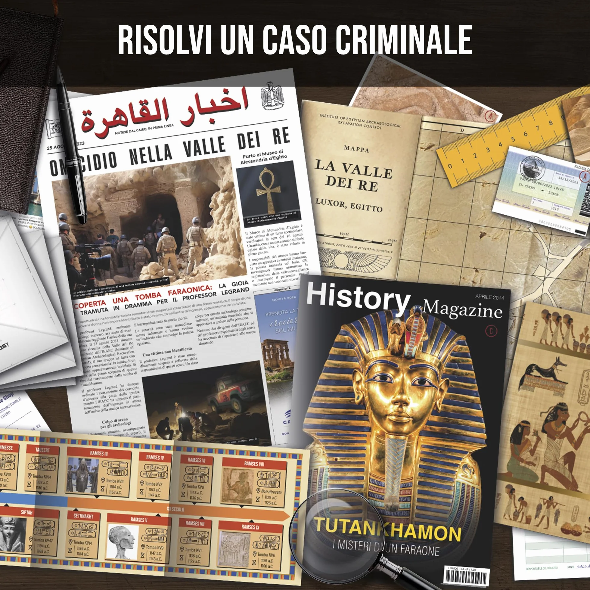 Profiler – Mistero nella Valle dei Re: Scoperta macabra in una tomba faraonica – Gioco investigativo tipo escape game con prove reali – 1-6 giocatori, 1h30-2h