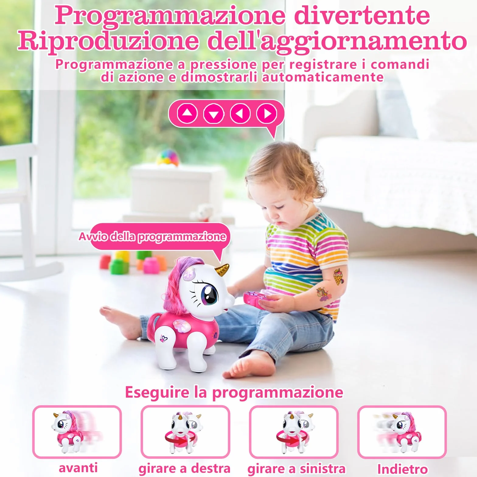 Joellfuner Unicorno Robot Giocattolo, Unicorno Bambina Regalo con Telecomandato, Robot Interattivo Touch Programmabile Danzante Musica Funzioni, Regalo per Bambini