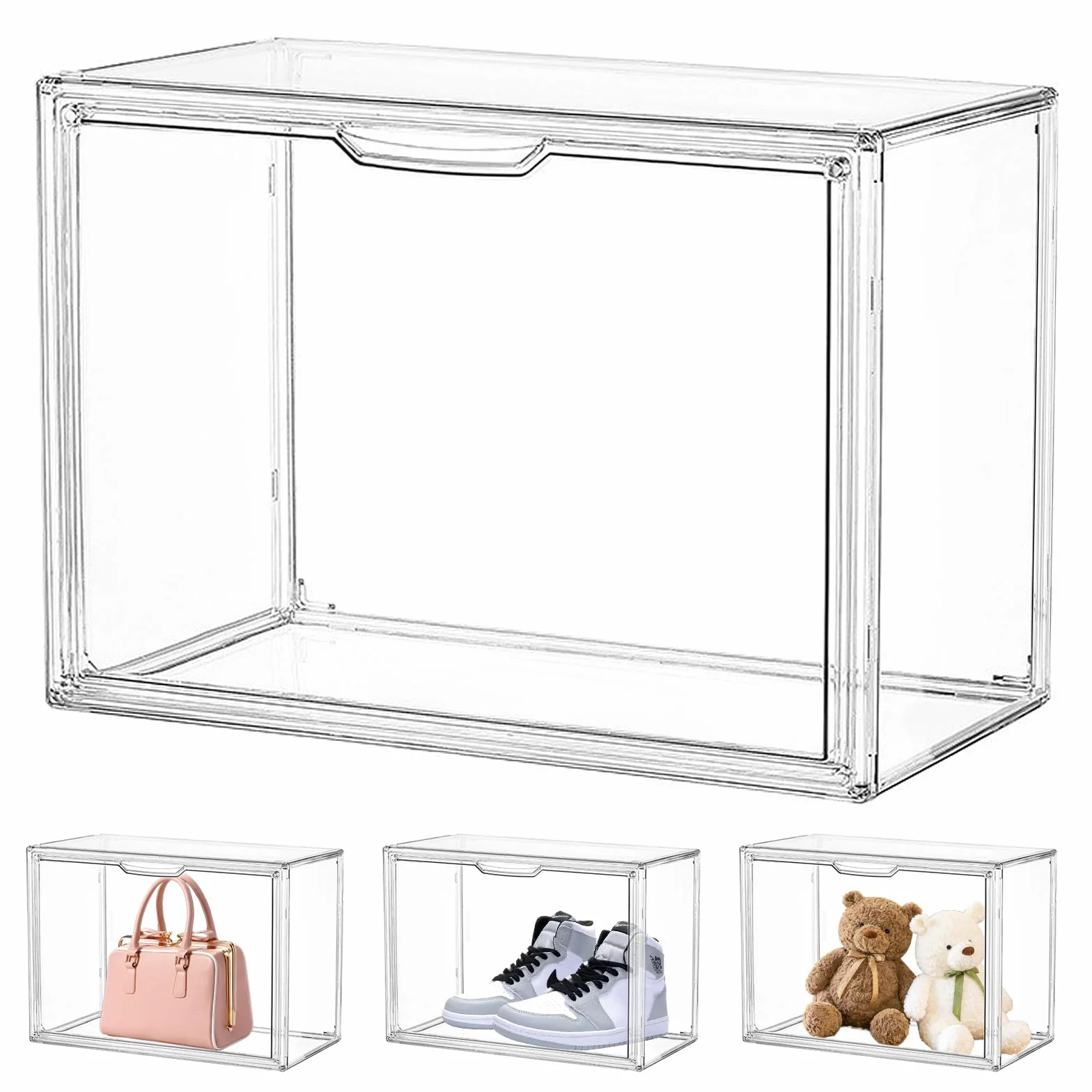 Vetrinetta Espositiva in Acrilico Trasparente - Vetrina per Collezioni - Figure Display Cabinet - Perfetta per Figurine, Borse, Scarpe, Anti-Polvere con Porta Magnetica e Maniglia - 36x27x23 cm