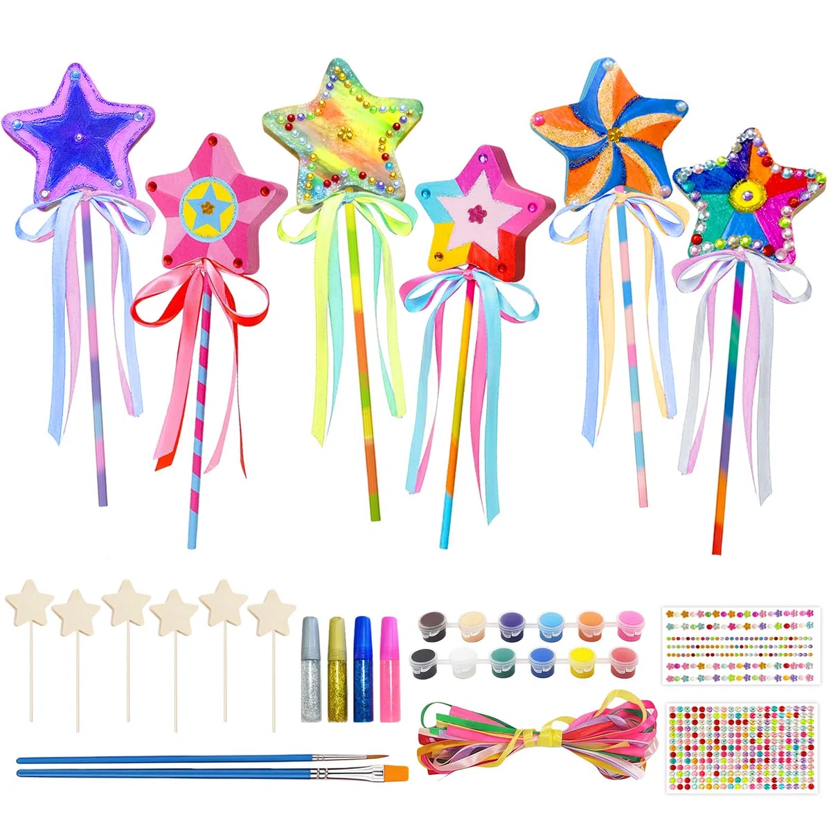 Meanju 12 Pezzi Bacchette Magiche in Legno, Bacchetta Principessa,Bacchetta Fata Stella Glitter Principessa,Bacchetta Magica con Stella in Legno Set,Kit per Fai da Te Creativi Ragazza