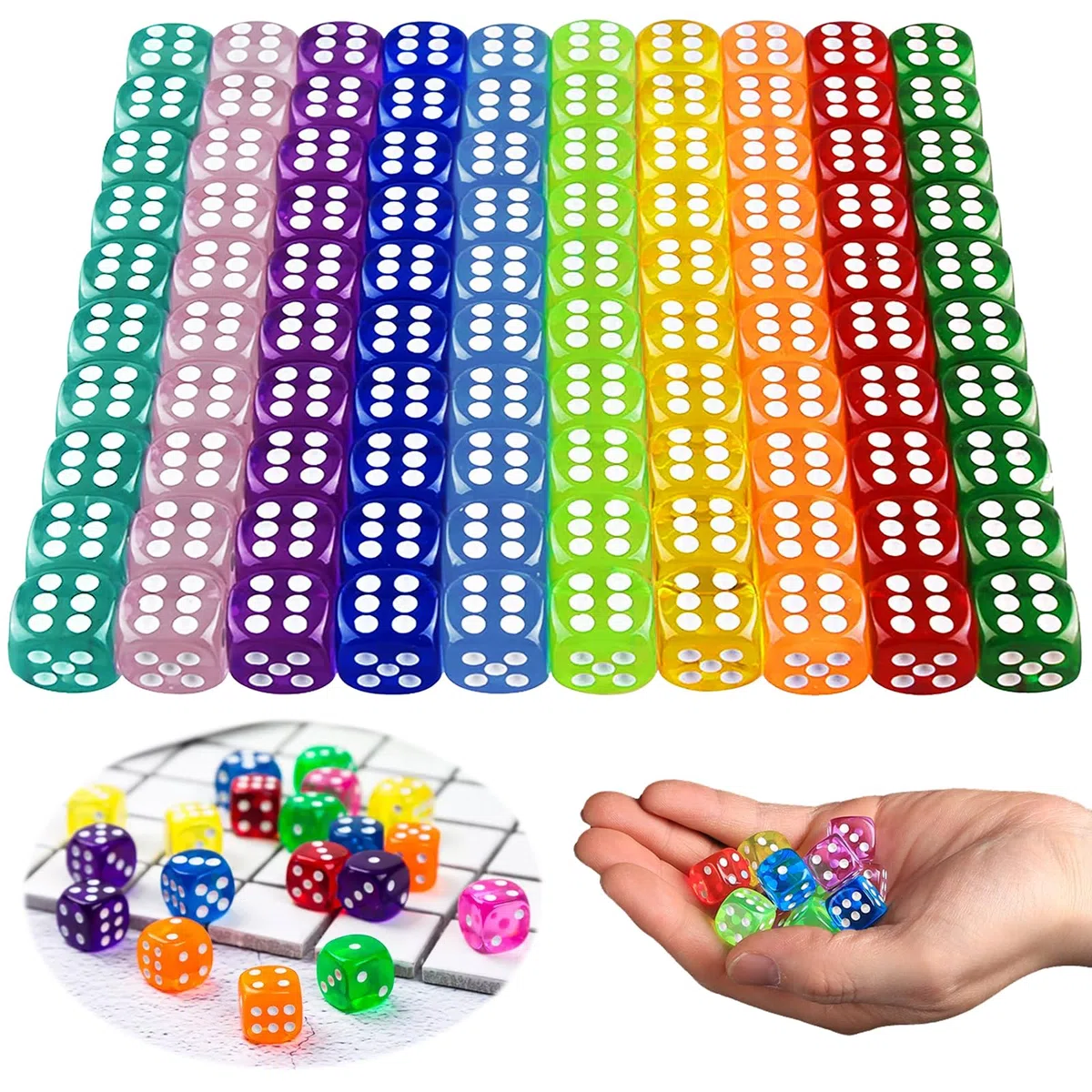 100 Pezzi Dadi da Gioco Set, Dadi da Gioco 6 Lati da 14 mm, 10 Colore Traslucido Dadi di Gioco, Dadi da Angolo Rotondi per Giochi da Tavolo, Gioco RPG, DND, Multigioco, Giochi Matematici