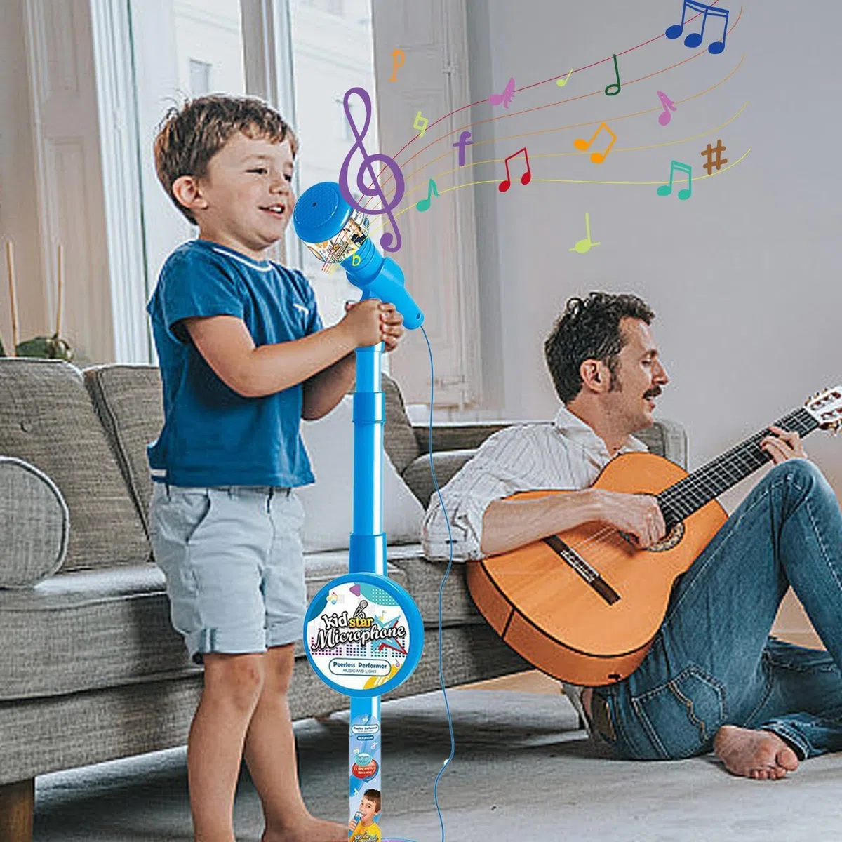 Microfono per bambini, per karaoke per bambini, set da gioco per karaoke, da palcoscenico, con altezza regolabile, set di giochi di canto per bambini robusti e durevoli con luce come regalo di