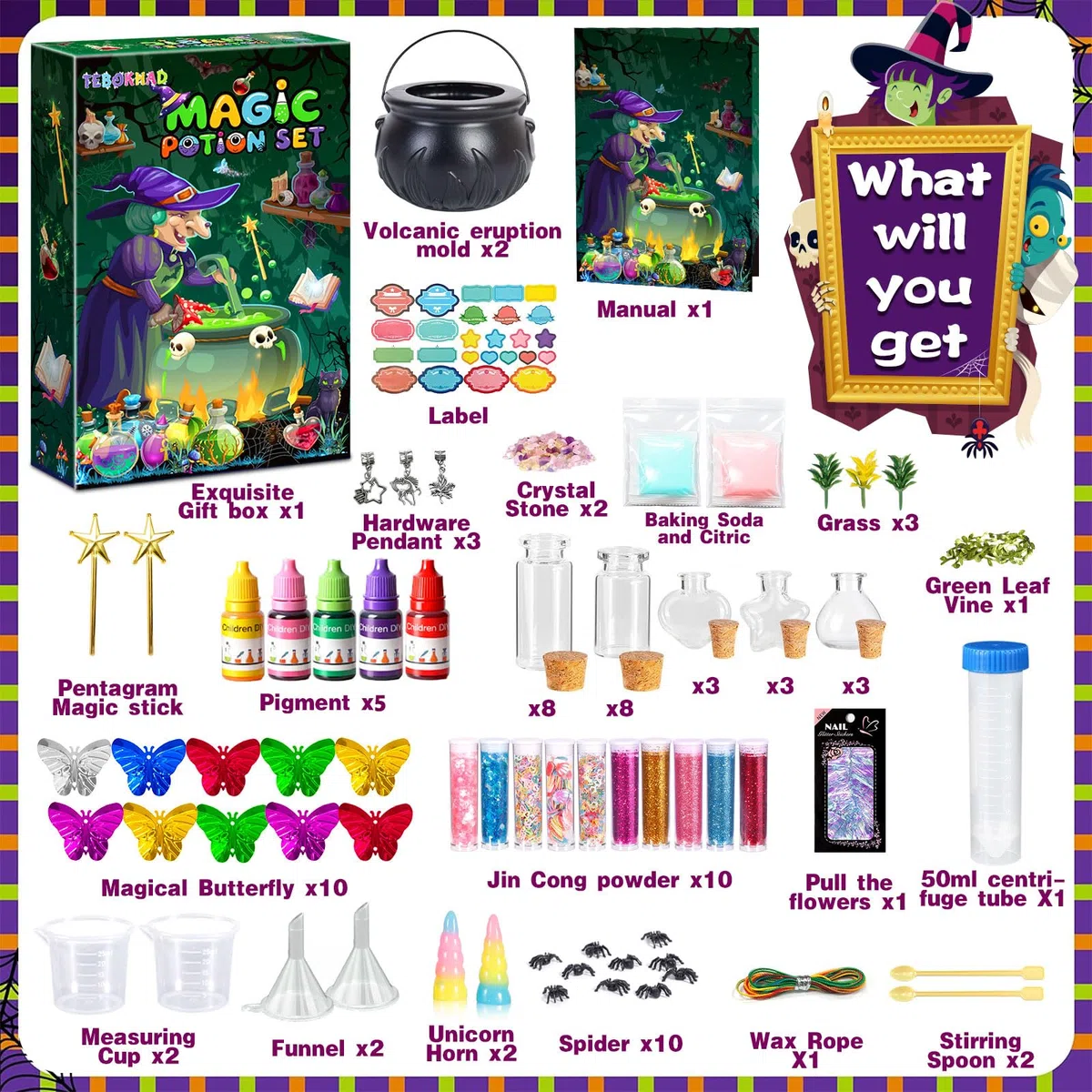 TEBOKHAD Pozioni Magiche Bambina, 20+ Kit per Pozioni Fatate Lavoretti Creativi Con Calderone Magico, Set Di Pozioni Magiche, Regalo Di Natale, Compleanno, Giocattolo per Bambini 6-12 Anni