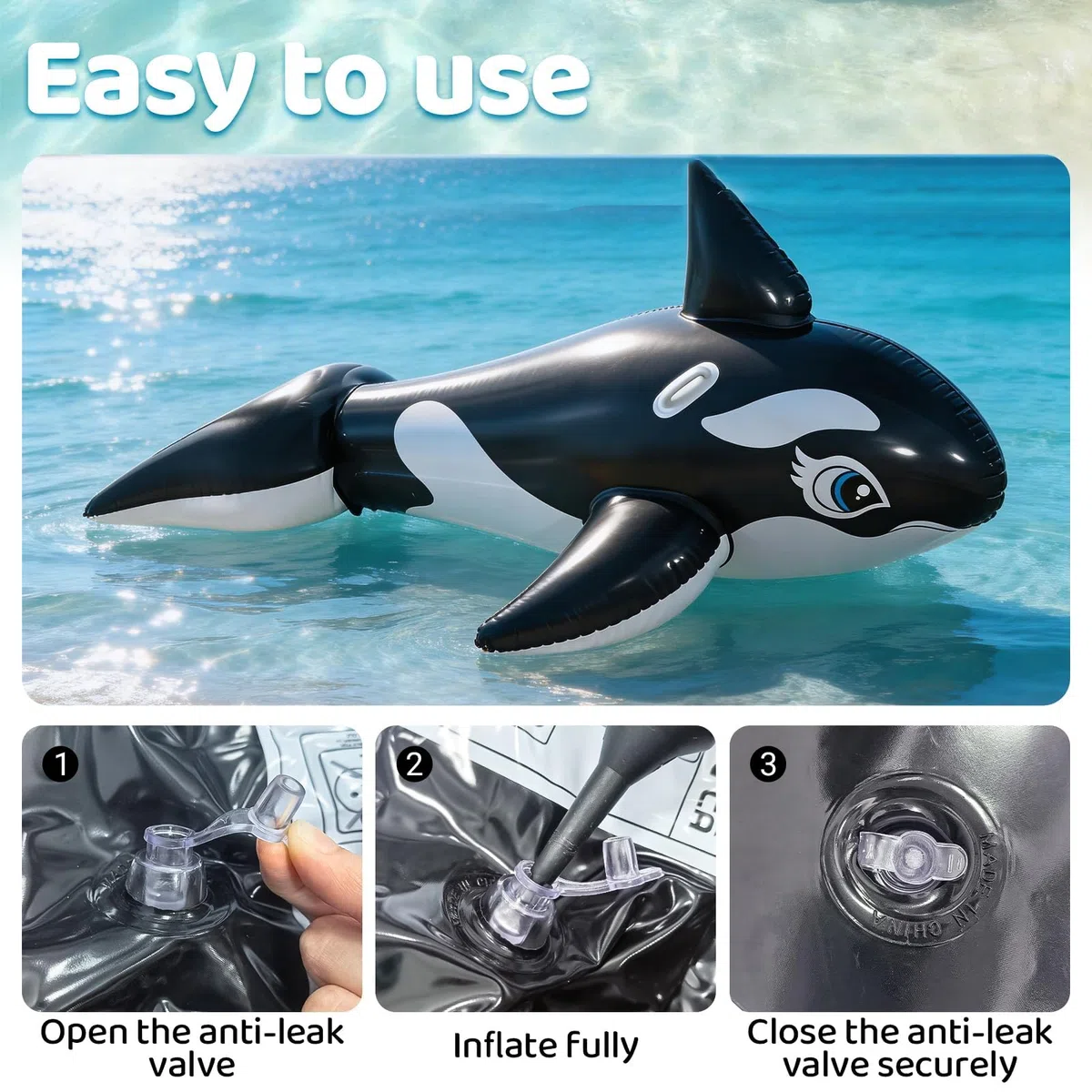 Balena Gonfiabile per Piscina, dellyy Cavalcabile Gonfiabile Bambini, Orca Gonfiabile Galleggiante Piscina, Anello di Nuoto con Corrimano per Spiaggia e Piscina