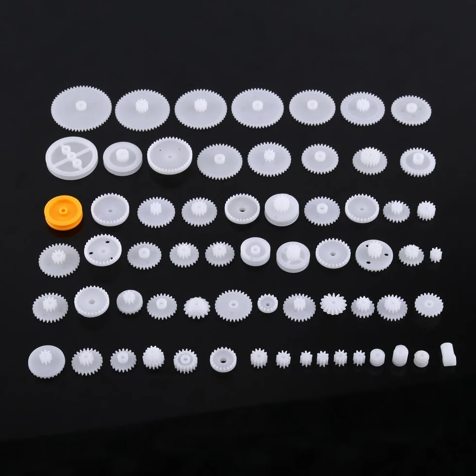Walfront Ingranaggi Motore in plastica Fai Te Robot Gear Kit Puleggia Cinghia Singola e Doppia Corona Gear Set per Robot Auto Fai Te (64 Tipi)