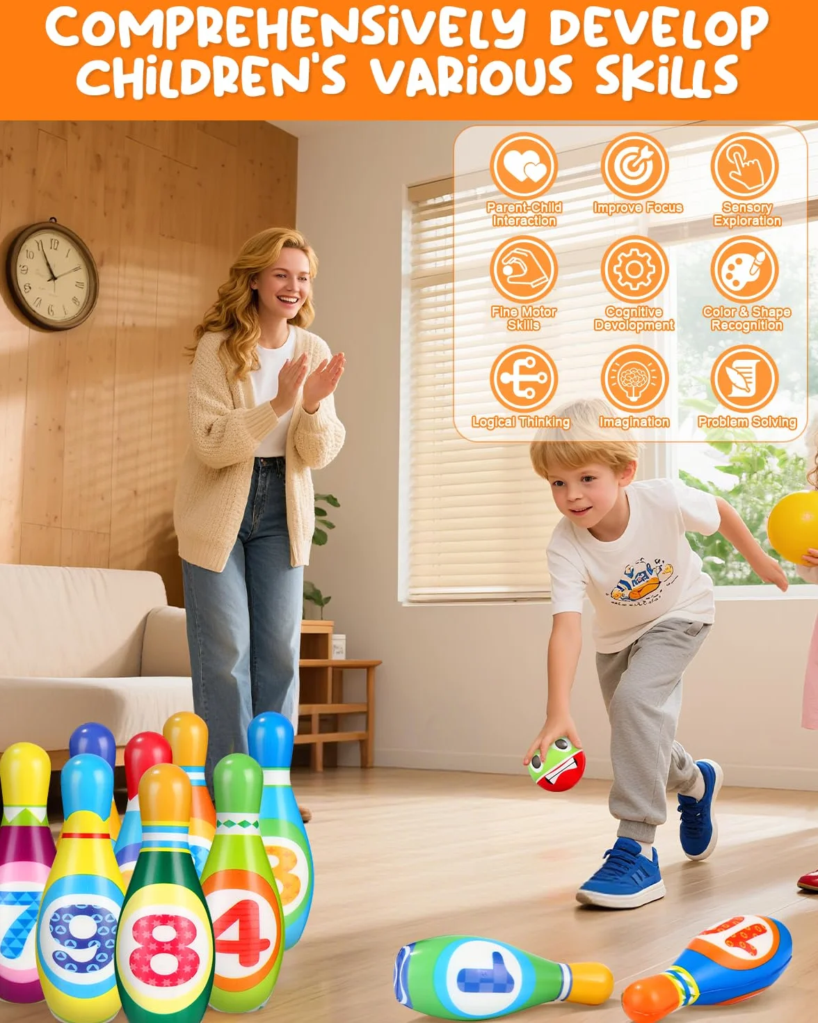 Set da 12 pezzi da bowling per bambini, con bowling e borsa per il trasporto, giocattolo per lanciare lattine, mini giocattolo per interni ed esterni, a partire da 2 3 4 5 6 anni, per bambini