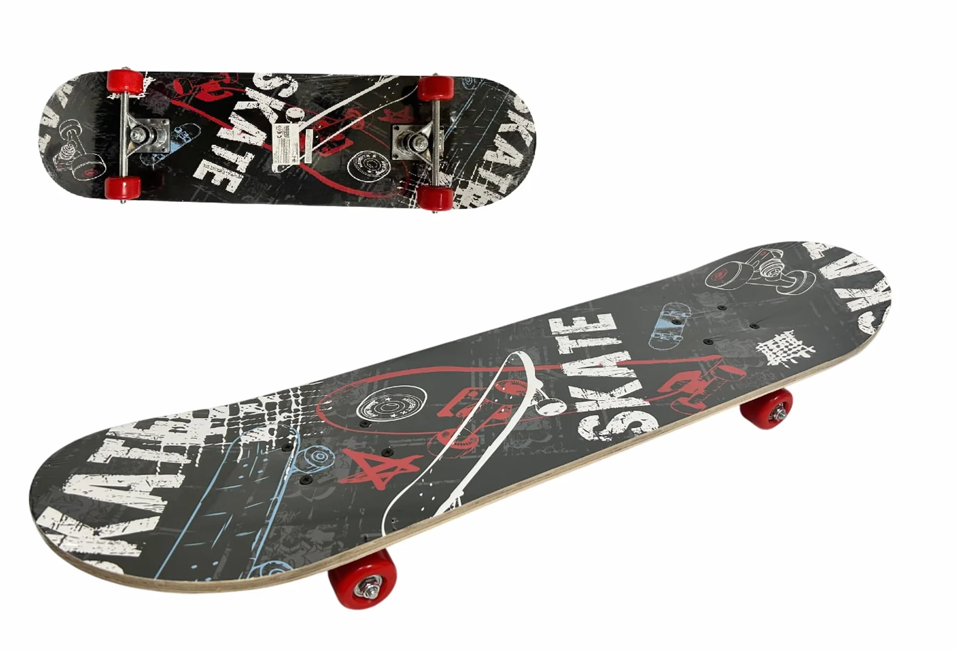 Skateboard per Bambini Skate per Bambini e Ragazzi cm 80 Skateboard per Bambino Tavola da Skate in Legno Completa Decorazione Fronte e Retro, Colori Assortiti Colore Casuale