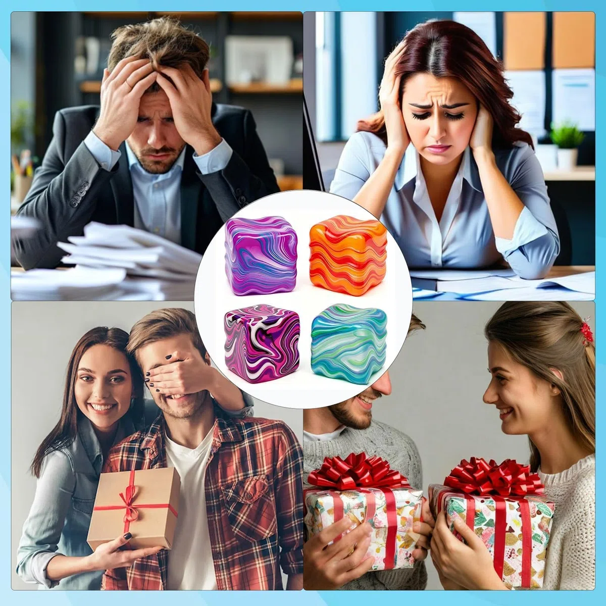 4 Pezzi Fidget Cube, Giocattolo Sensoriale per Alleviare lo Stress, Cubi Antistress con Texture Morbida per Premi in Classe, Bomboniere per Feste per Aiutare con la Concentrazione e il Sollievo dallo