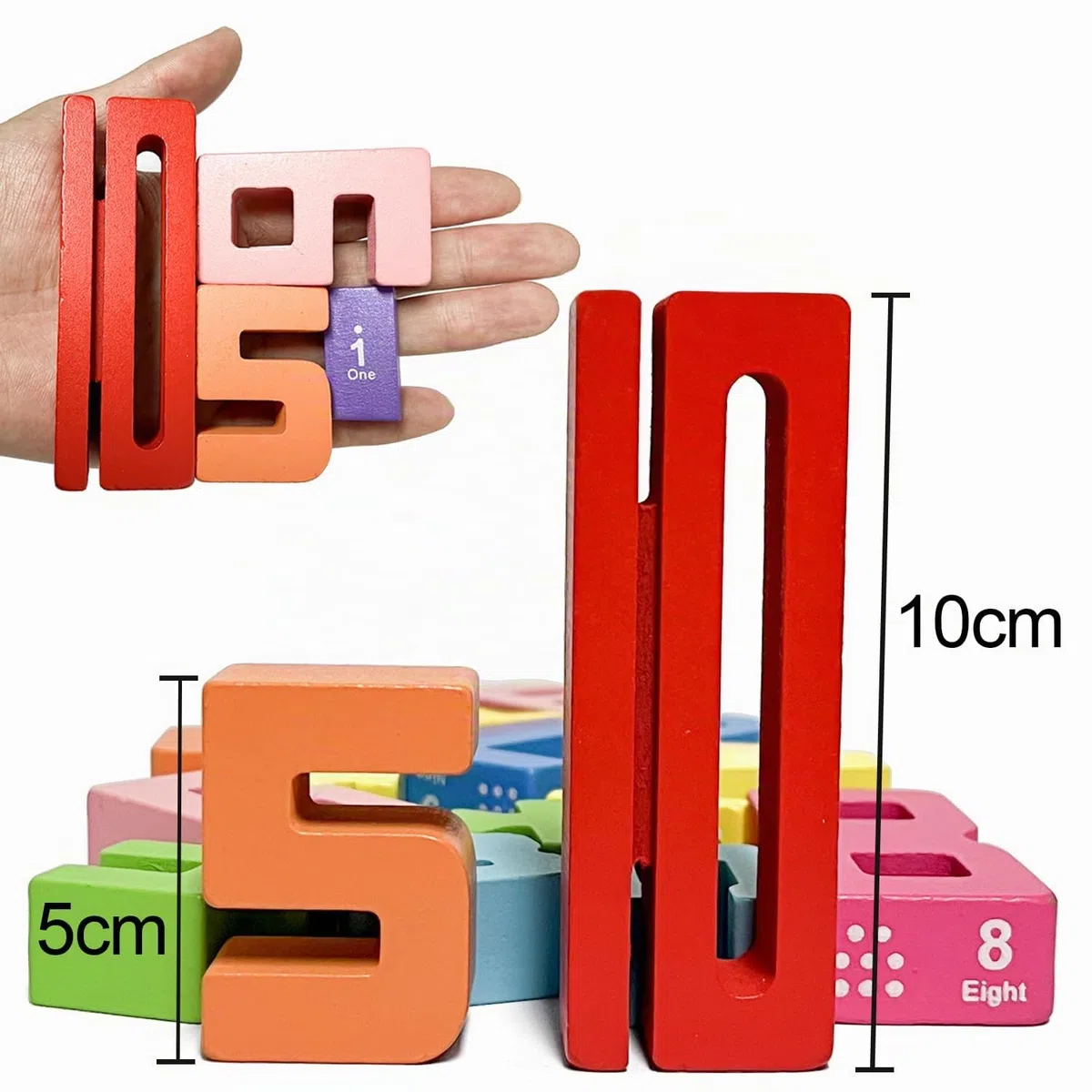 Blocchi Numero in Legno per Bambini, Wooden Number Building Blocks, Puzzle Numerici con Numeri da 1 a 10, Giocattoli da impilare e bilanciare